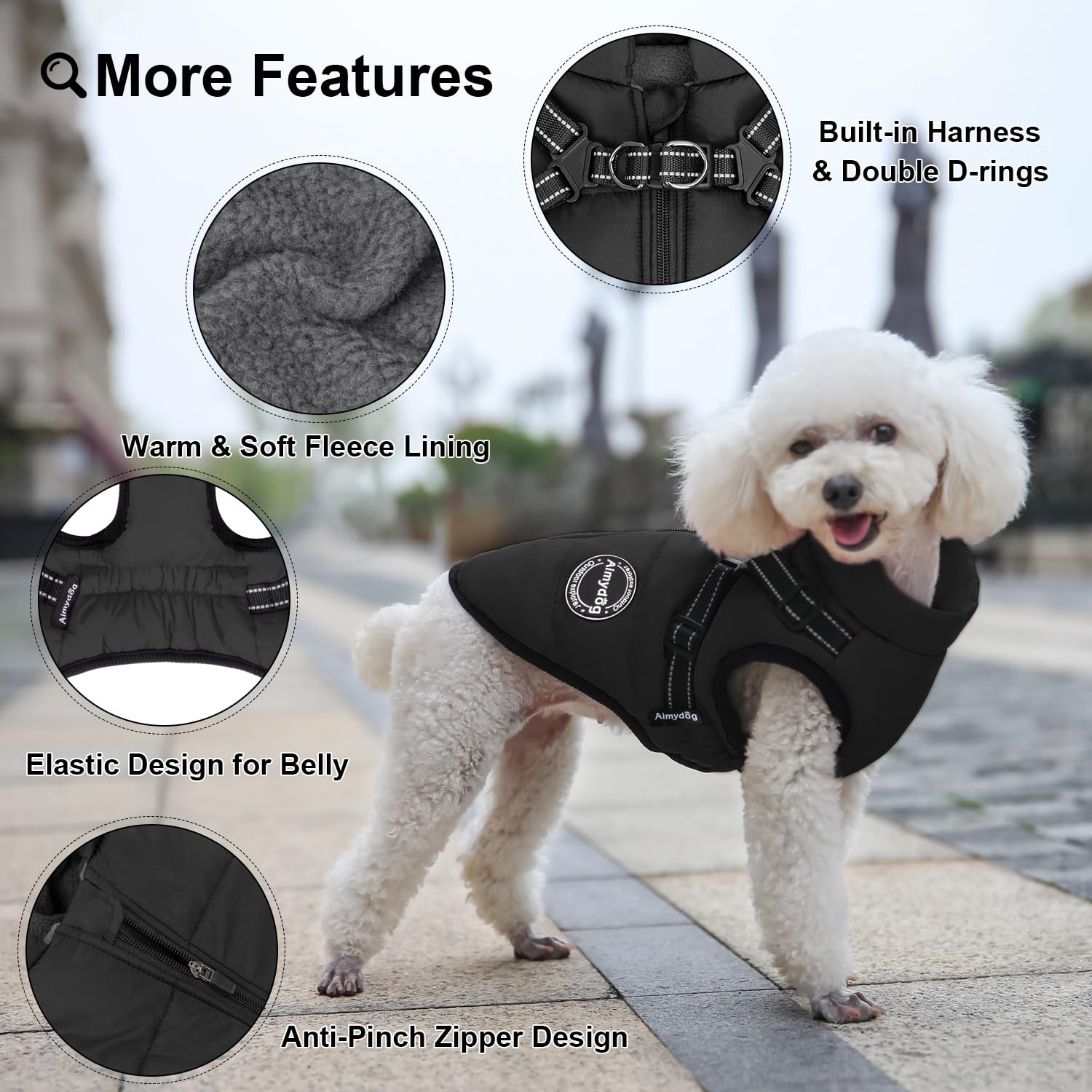 Aimydog Warm Winter Coat - Fashion Sports Dog Jacket With Built-In Harness, Reflective & Adjustable Comfortable Pet Vest, Waterp