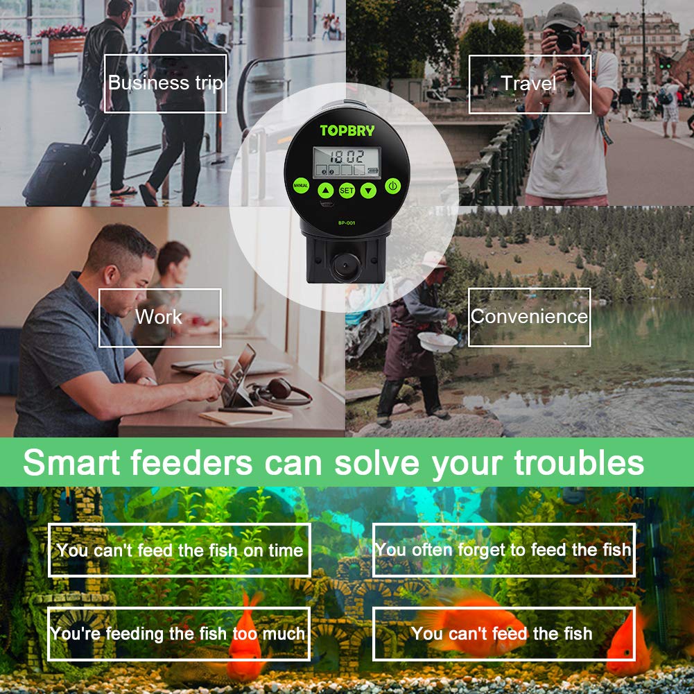 Topbry Automatic Fish Feeder,?Upgraded Version? Digital Auto Fish Turtle Feeder For Aquarium And Fish Tank, Usb Rechargeable Tim