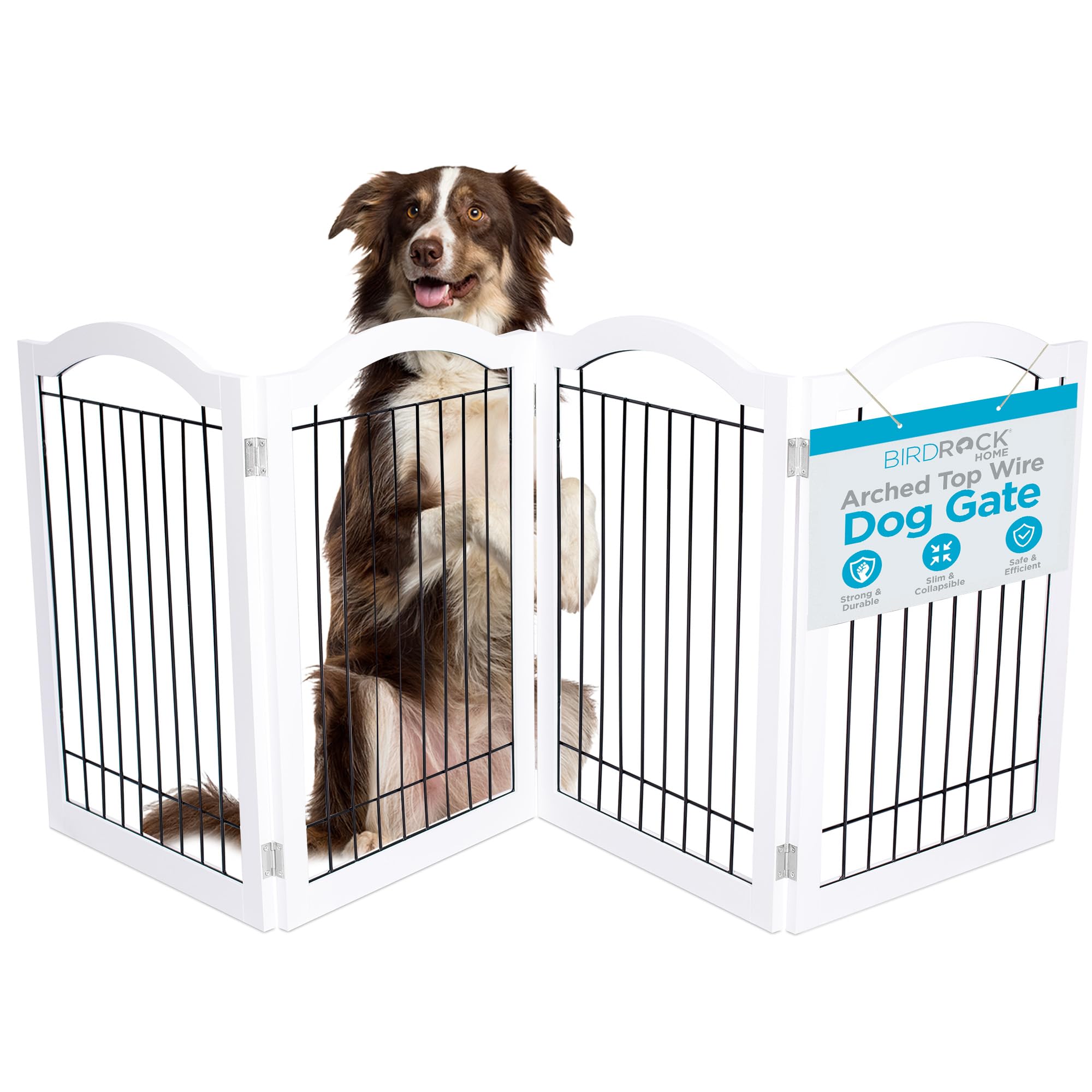 Internet'S Best Arched Top Wire Dog Gate - 4-Panel Free Standing Indoor Folding Pet Barrier, Ideal For Medium, Large Dogs, Puppies, & Cats, For Home, Doorway, Stairs - 30In X 80In, White