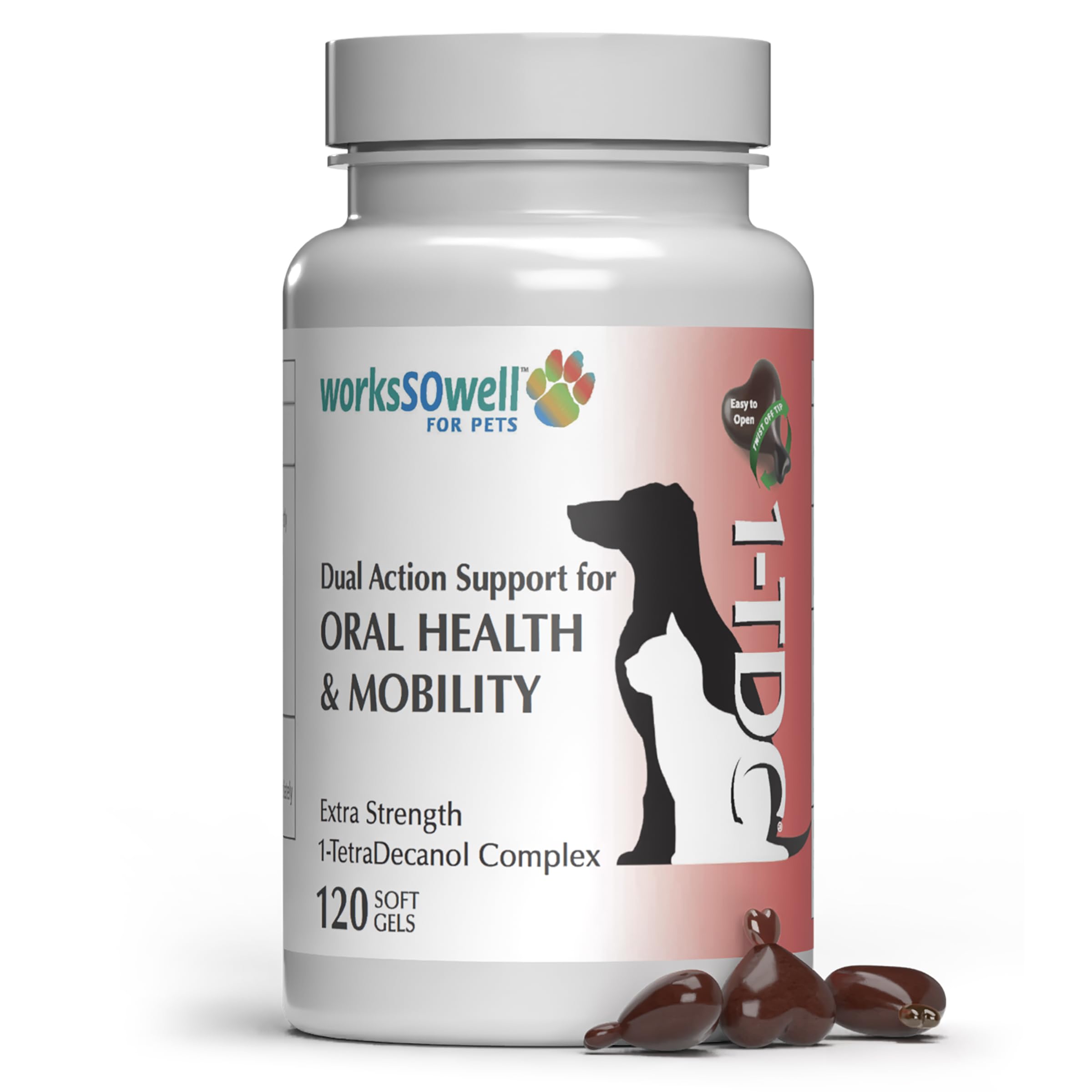 1-TDC WorksSoWell Dual Action Natural Support - 120 Twist Off Soft Gels | Delivers 4 Health Benefits for Dogs & Cats | Supports 