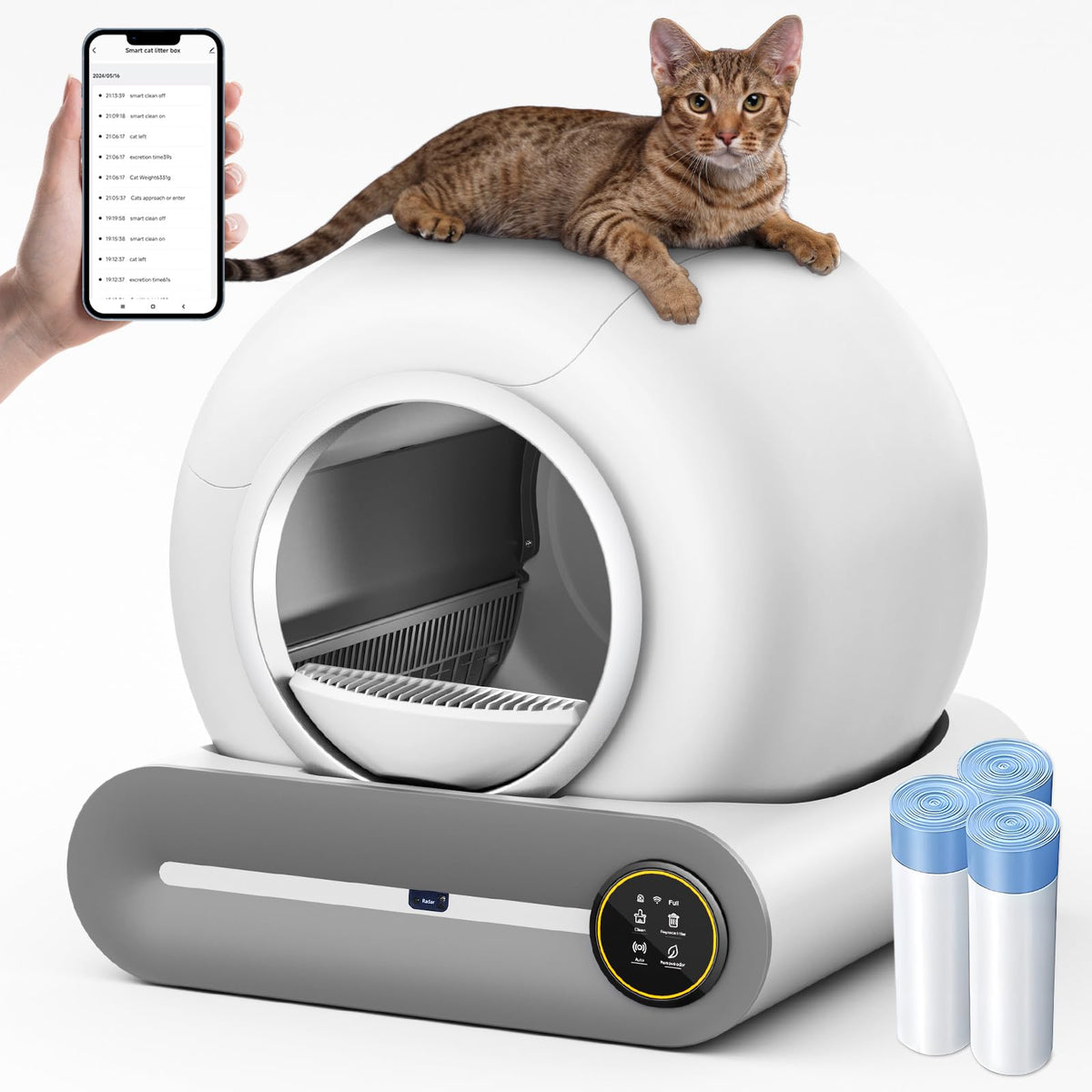 Suw Self Cleaning Litter Box, Automatic Cat Litter Box Self Cleaning For Multiple Cats, 65L+9L Robot, 3 Rolls Grabage Bags, Nega