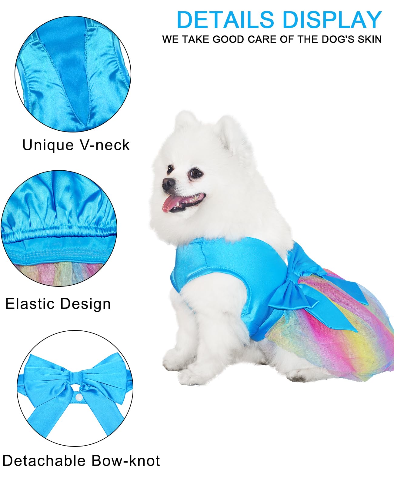 Topkins Dog Dress, Cute Princess Pet Dresses With Bow, Lace Pet Birthday Party Outfit For Small Dogs (Blue, L)