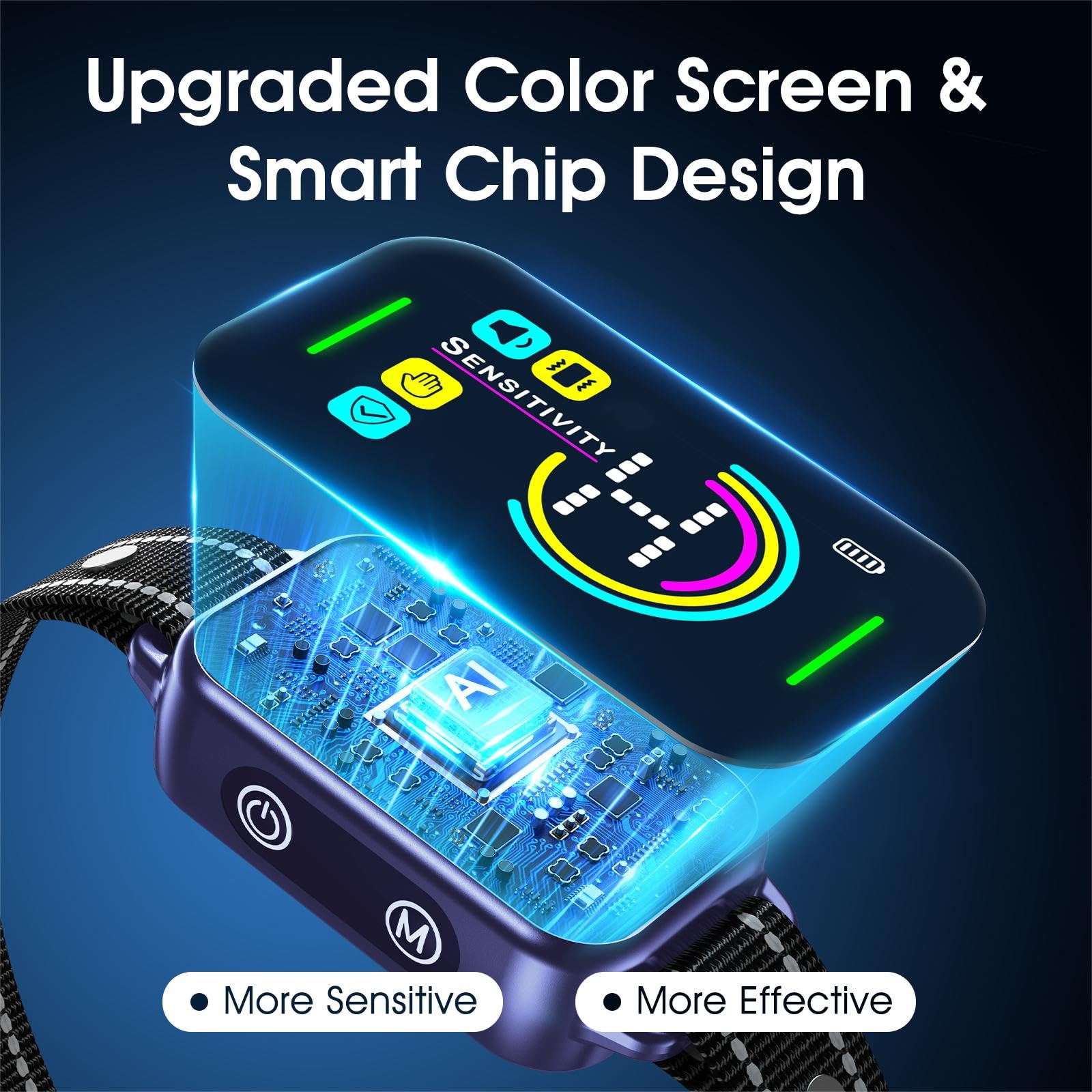 Dinjoo Bark Collar, Dog Bark Collar For Large Medium Small Dogs,Smart Bark Collar,Rechargeable Anti Barking Training Collar With