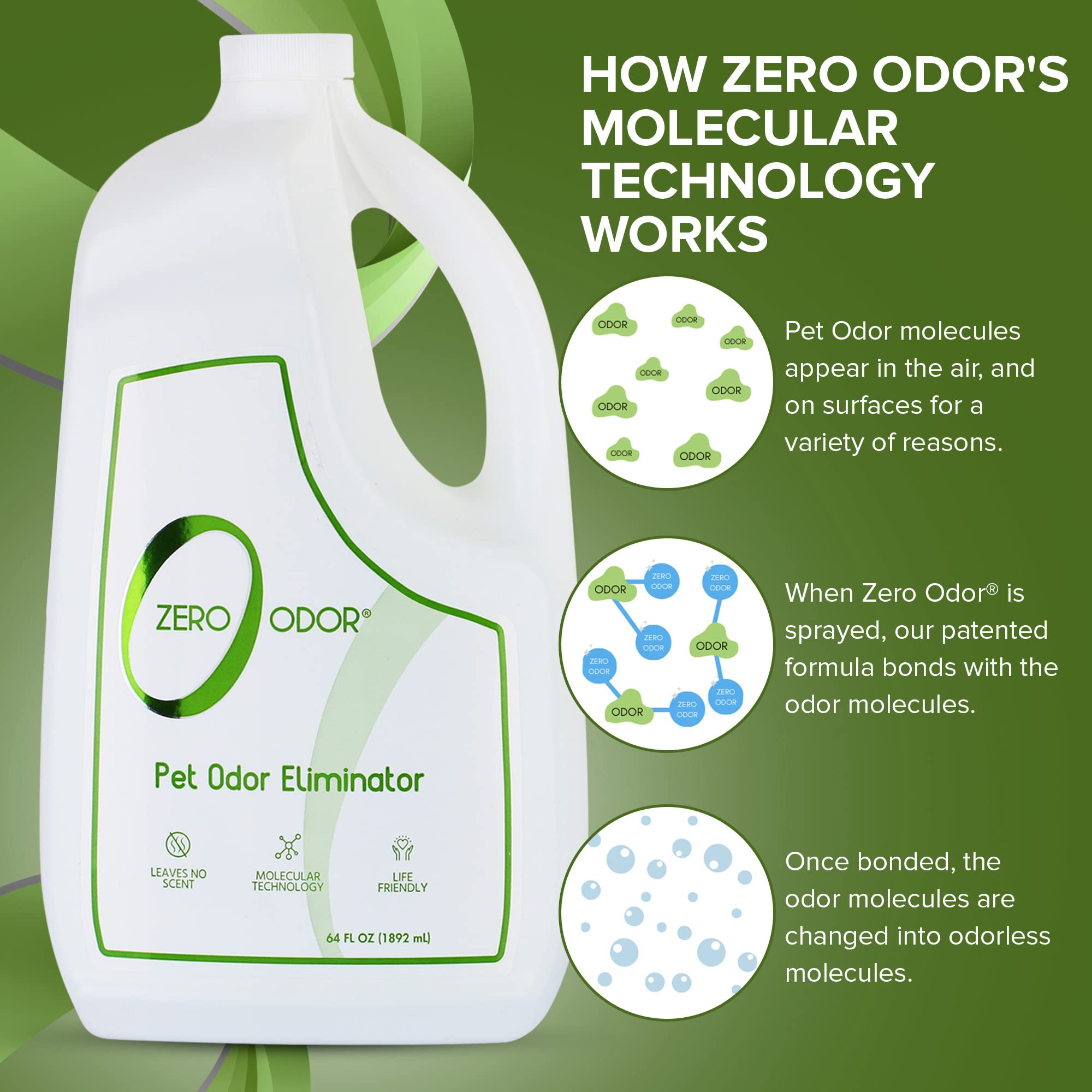 Zero Odor - Pet Odor Eliminator - Air & Surface Odor - Patented Molecular Technology Best For Carpet, Furniture, Pet Bed - Smell