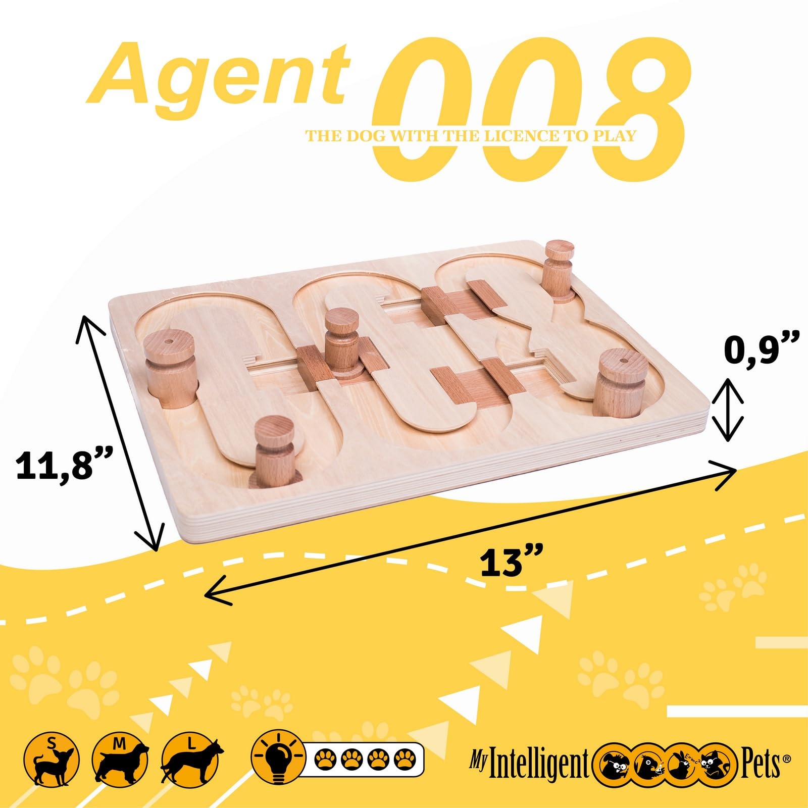 My Intelligent Dogs Agent 008 - Interactive Wooden Puzzle Toy for Dogs, Fun Brain Game for Intelligence Training, Challenging Me