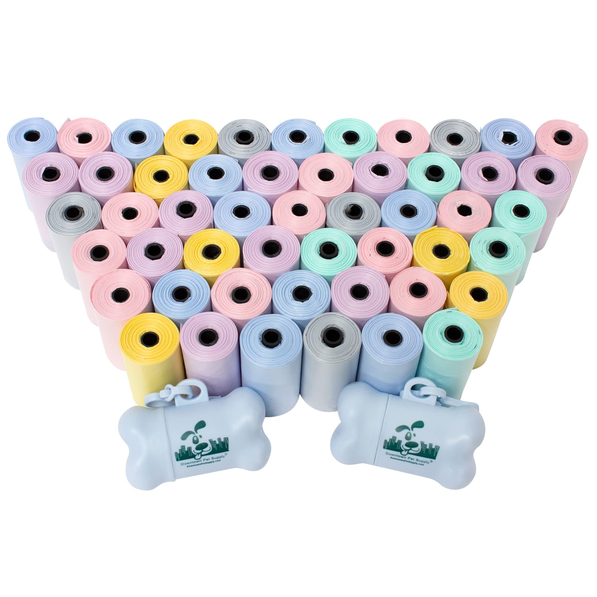 Downtown Pet Supply Unscented Poop Bags For Dogs With Dispenser, 1000 Count - Leak-Proof Dog Waste Bags And Bone-Shaped Dog Poop Bags Holder For Leash - Pastel Rainbow, 12.5' X 8.5'