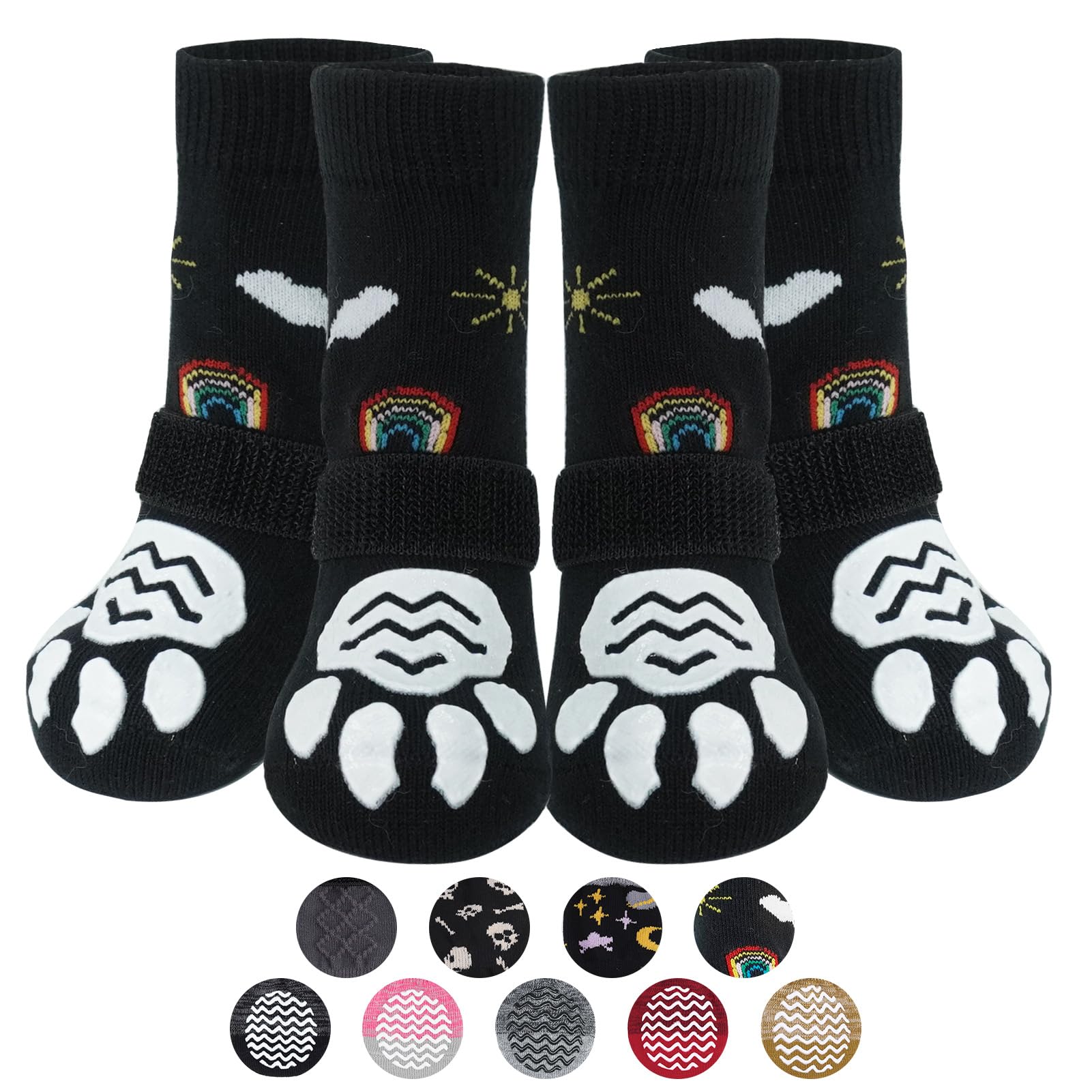 Pupteck 2 Pairs Anti-Slip Dog Grip Socks For Hot/Cold Pavement, Traction Shoes For Senior Dogs Hardwood Floors Control, Boots Wi