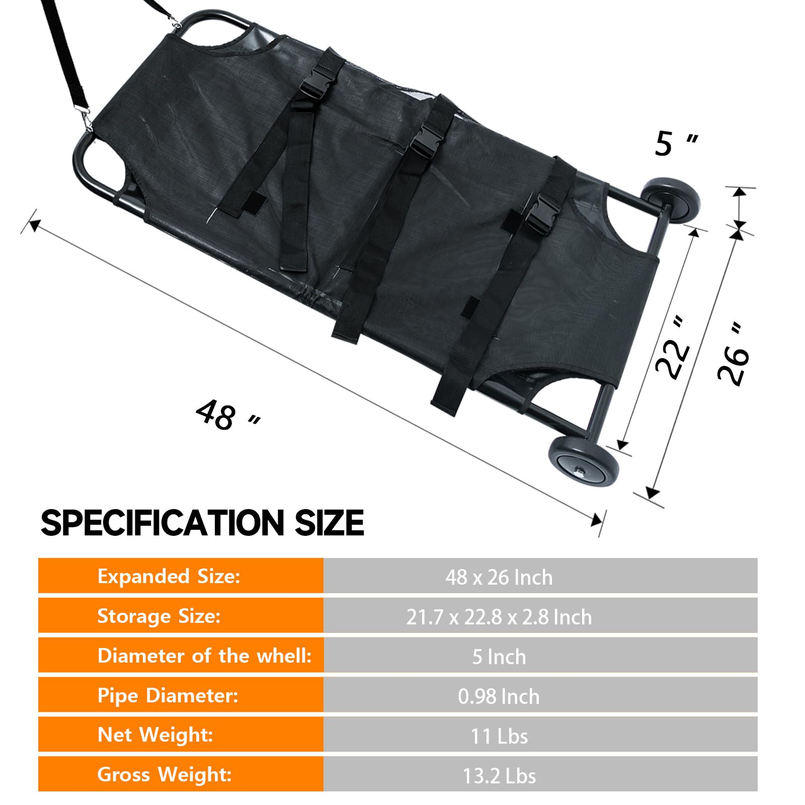 Bridiof 250Lbs Dog Stretcher For Large Dogs, 48X26 Inch Dog Trolley With Noiseless Wheels, Dog Emergency Carrier Gurney, Veterin