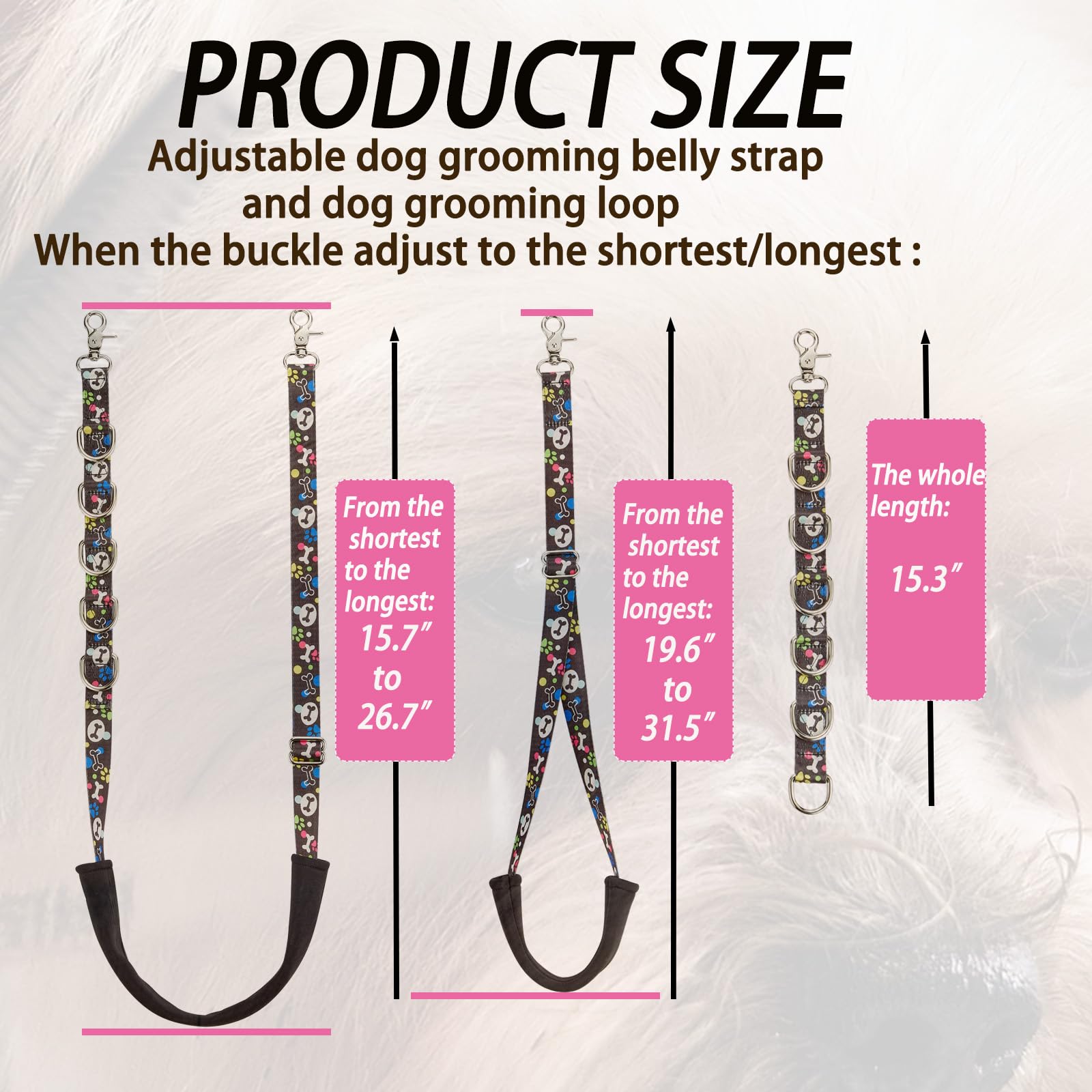 Fursdoly Dog Grooming Belly Straps - Dog Grooming Loops Belly Band Dogs Grooming Table Arm Accessories Cute Paw And Bone Pattene