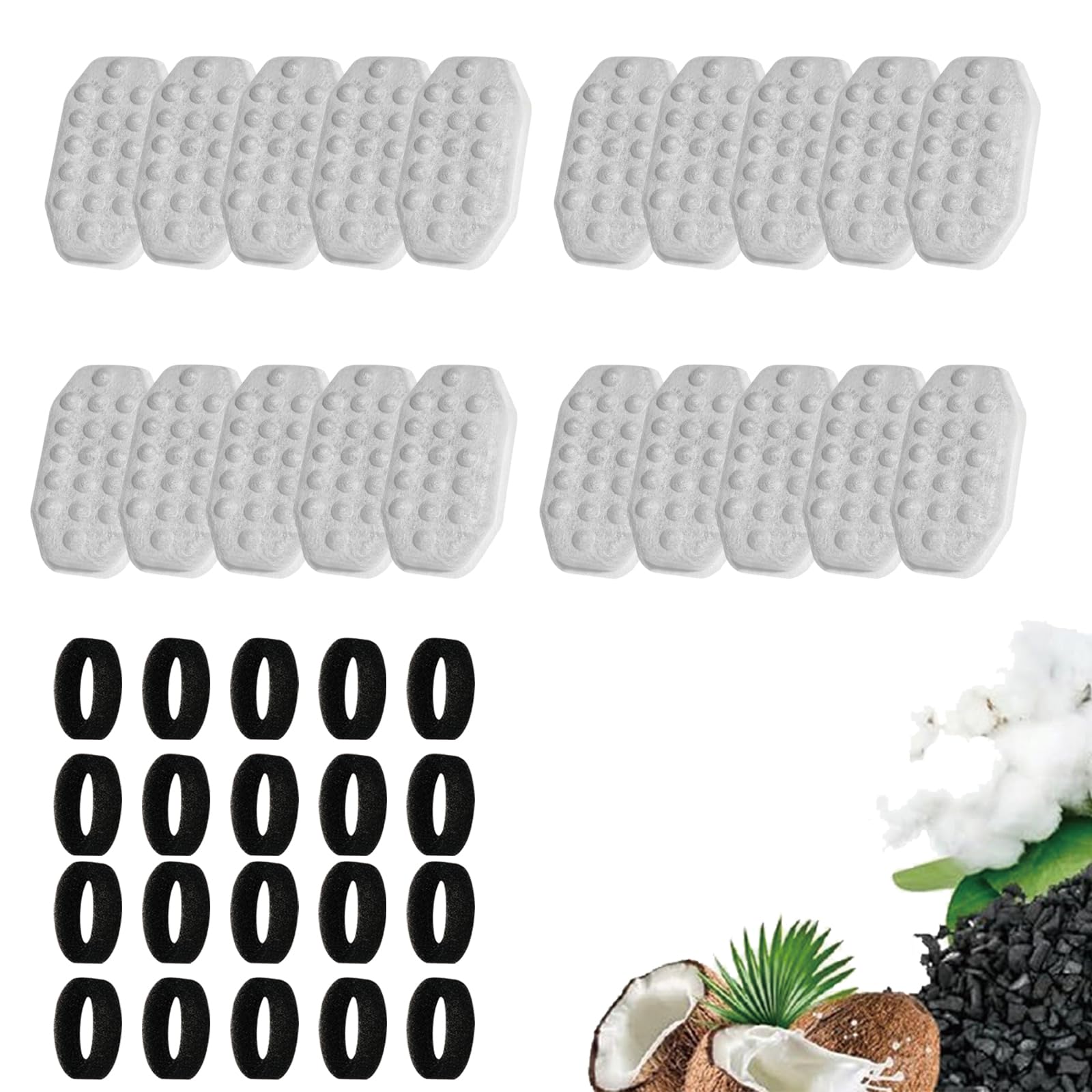 20 Pack Cat Water Fountain Filters with 20 Pack Pre-Filter Sponges for Rellaty and Neareal 3.2L/108oz Cat Water Fountain Automat