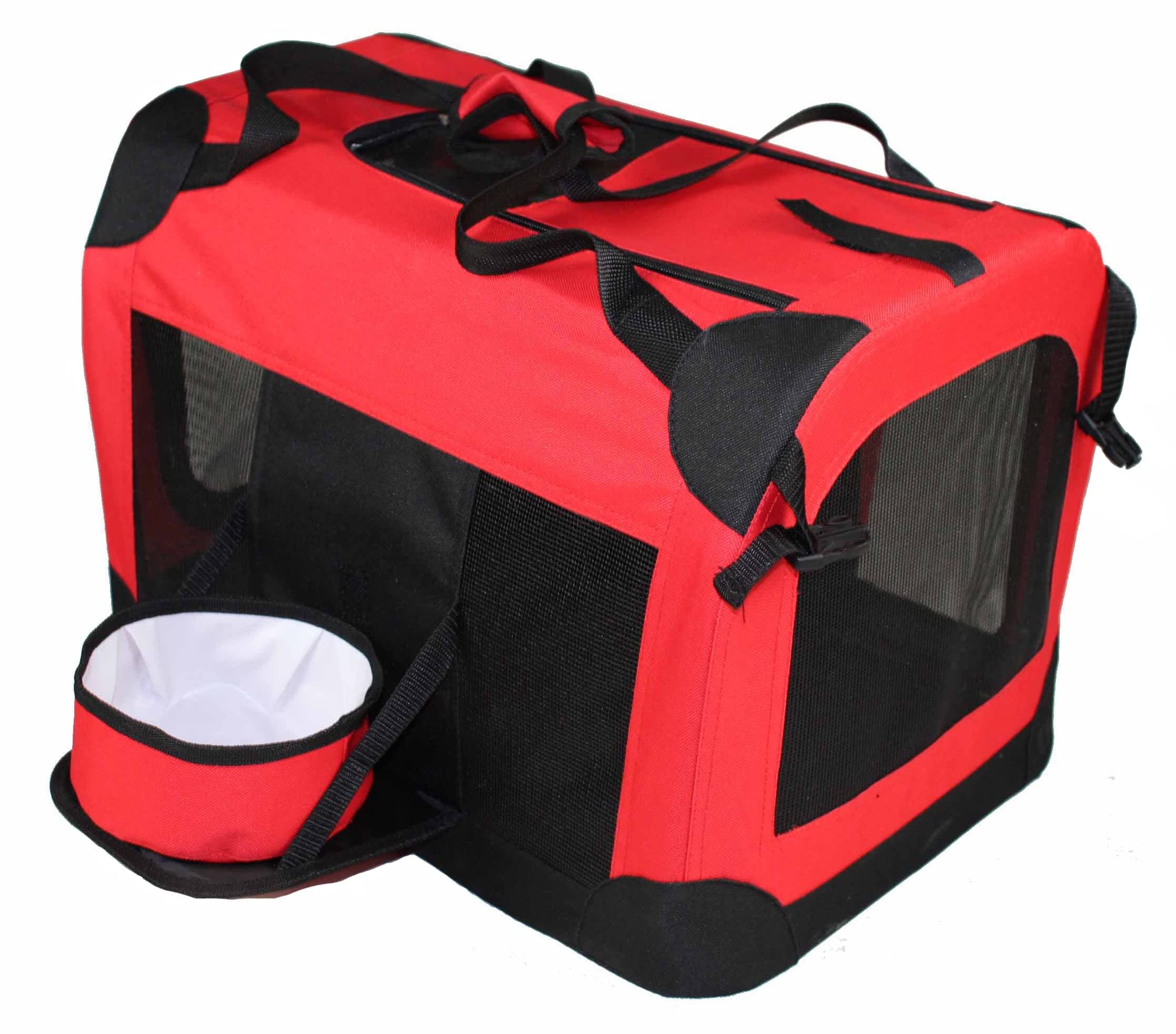 Pet Life Deluxe Vista-View 360 Degree Zippered Soft Folding Dog Crate with Built-in Tray and Travel Pet Bowl - Dog Kennel Featur