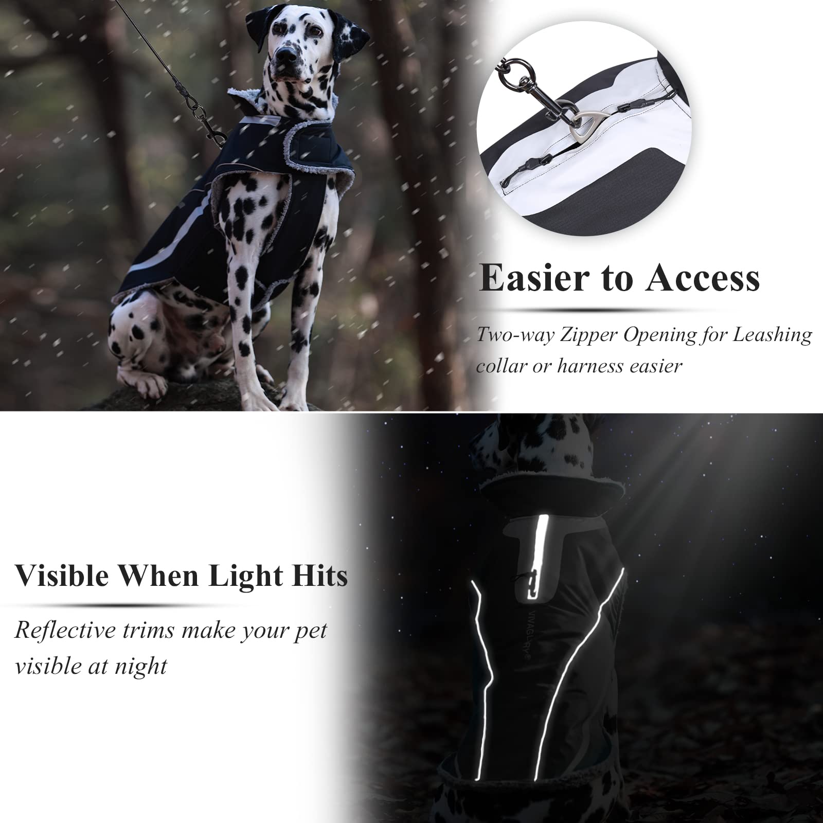 Vivaglory Vivaglory Dog Coat, Lightweight Cozy Fleece Lined Dog Jacket For Late Autumn And Early Winter, Water Resistant Dog Fle