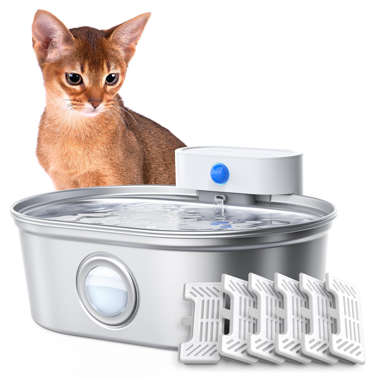 uahpet Wireless Cat Water Fountain Stainless Steel Pro, External Pump Battery Operated Pet Waterer, Dog Drinking Dispenser with 