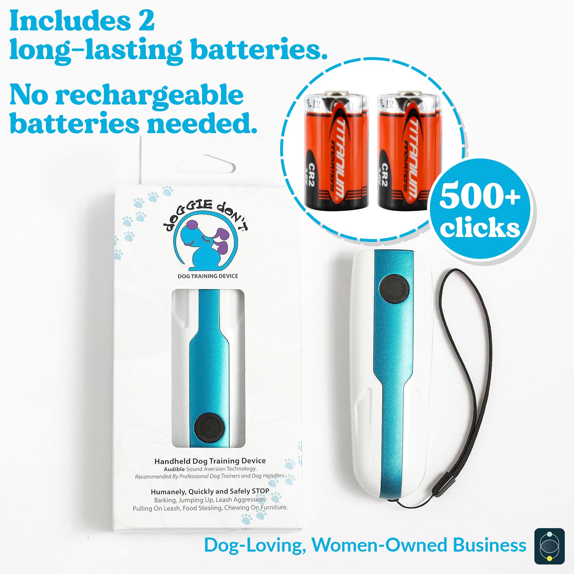 Doggie Don't Sound Only Dog Training Tool - Safe, Non-Shocking Device with Replaceable Batteries for Barking & Jumping, Blue