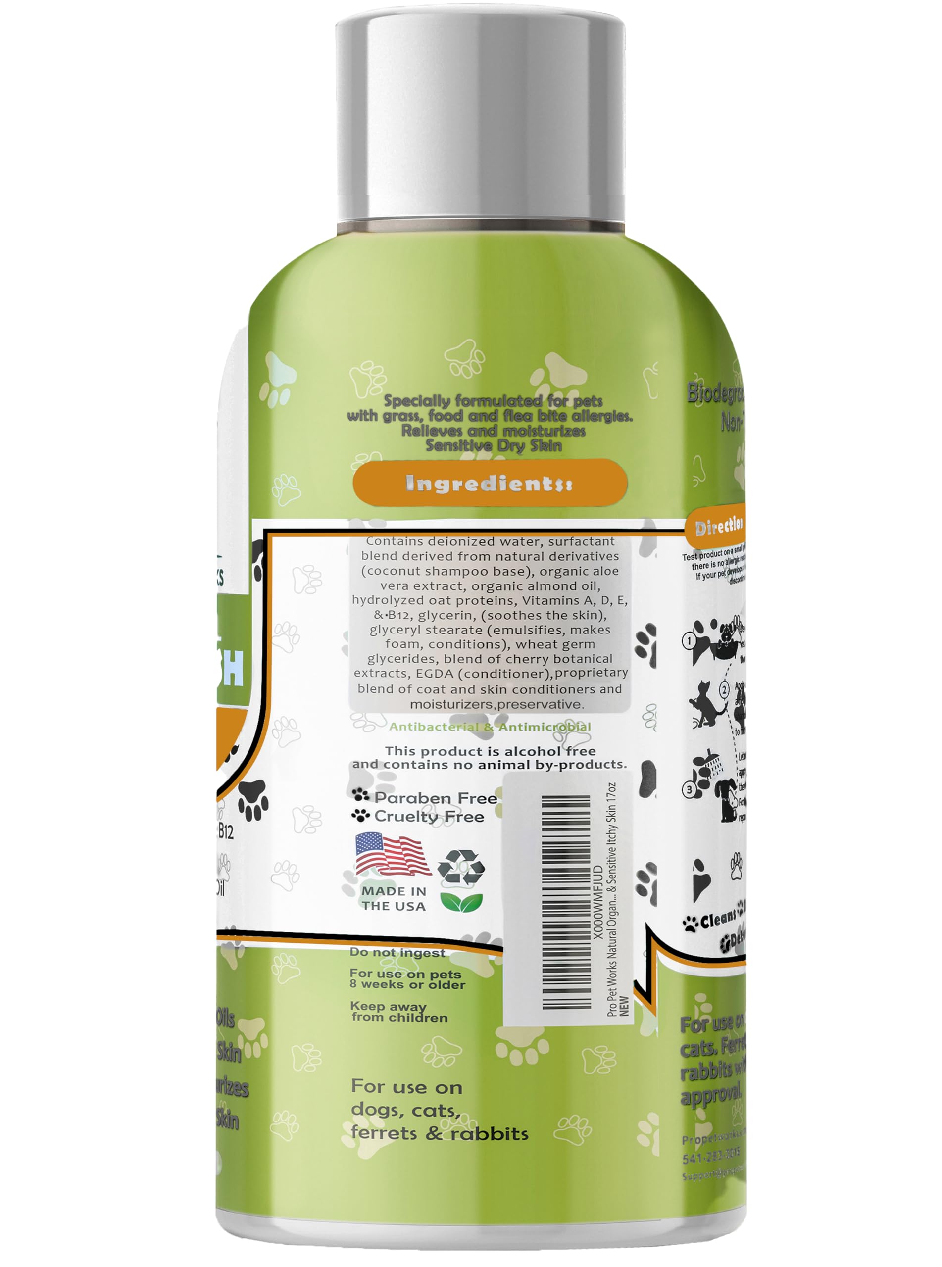 Oatmeal Dog Shampoo & Conditioner 17oz [USA] 5 in 1 Plant-Based Organic Sulfate-Free Soap-Free-Tearless Moisturizer for Dandruff