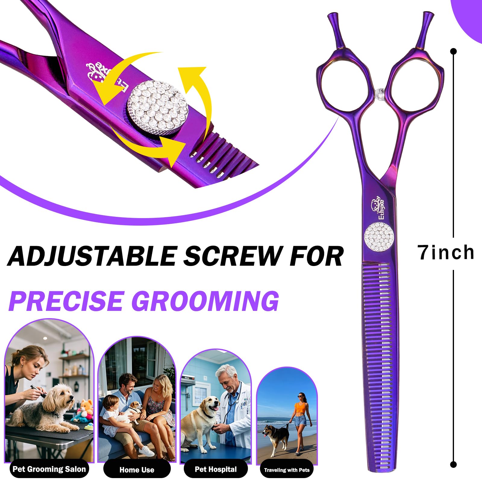 Ethyxe Dog Thinning Shears For Grooming, 48 Teeth Dog Grooming Blending Scissors, Premium 440C Steel Pet Hair Trimming Shears Fo