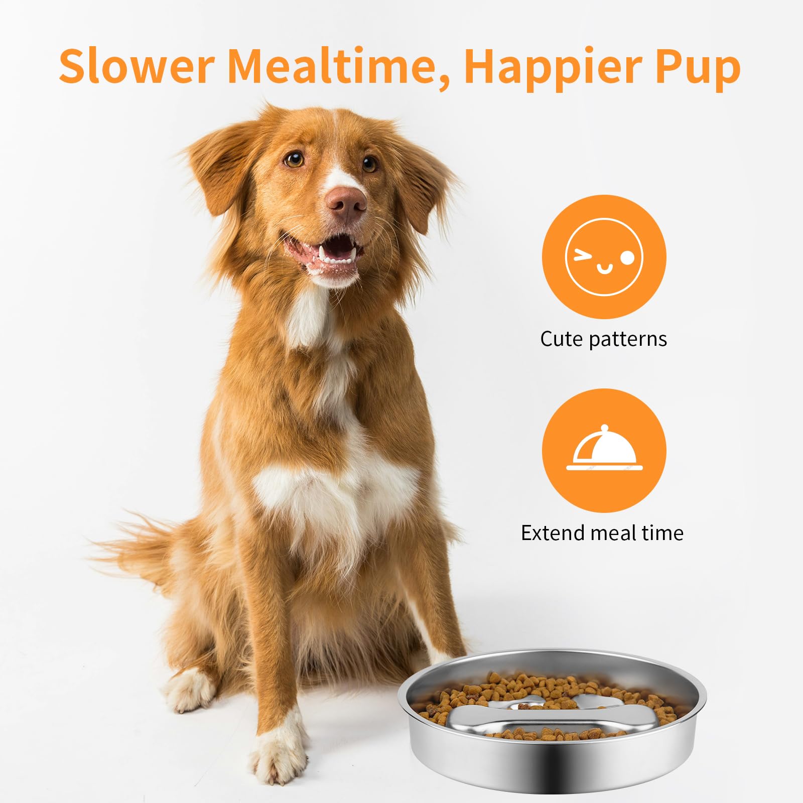 Novery Slow Feeder Dog Bowl - 2 Cups Stainless Steel Dog Slow Feeder Food Bowl, Metal Non-Slip Lick Plate,Puppy or Cat Food Hold