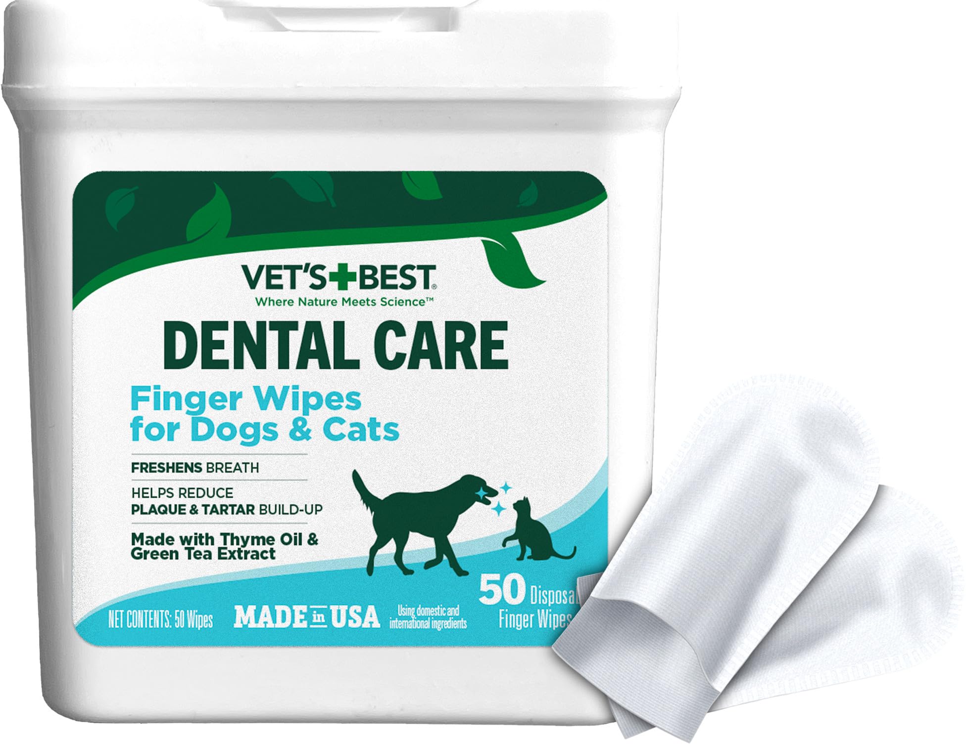 Vets Best Dental Care Finger Wipes  Reduces Plaque & Tartar Build Up  Freshens Breath  Teeth Cleaning Finger Wipes for Dogs 