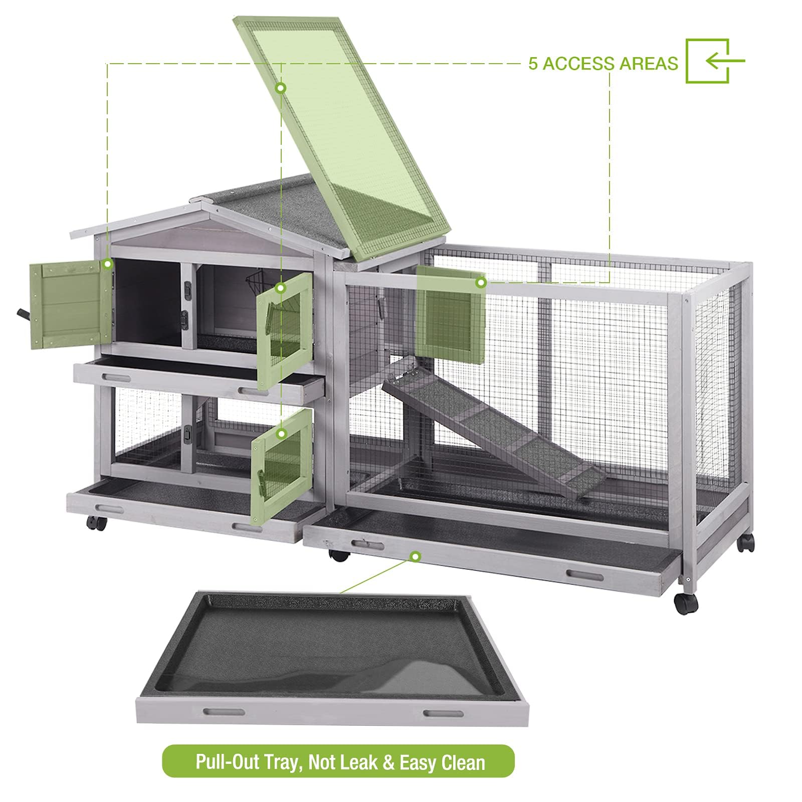 Outdoor Rabbit Hutch Indoor Bunny On Wheels Large Guinea Pig Cage With Run For Any Small Animals,Removable Pull Out Tray