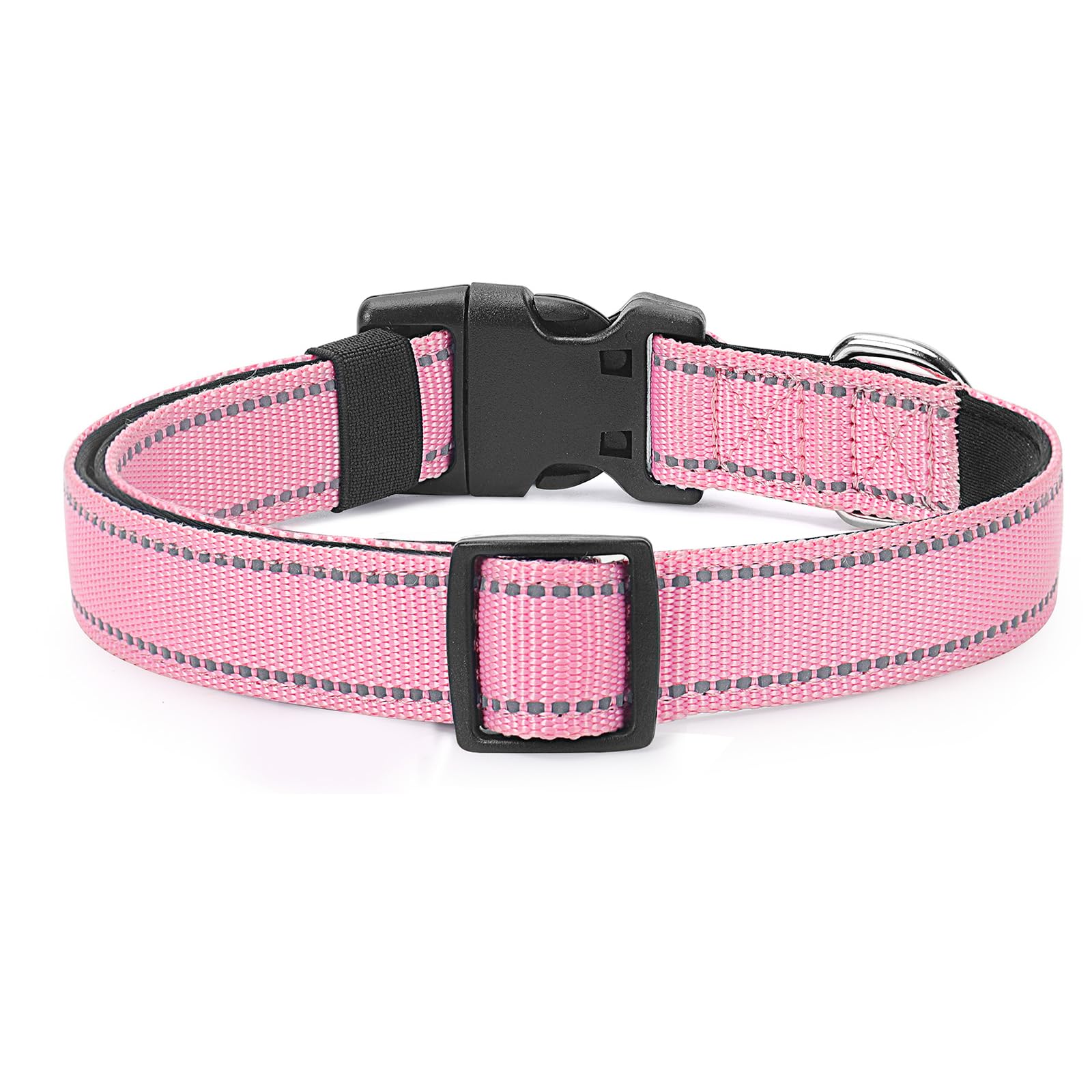 Penseepet Reflective Dog Collar Padded With Soft Neoprene Breathable Quick Release Basic Dog Collars For Large Dogs Pink Girl