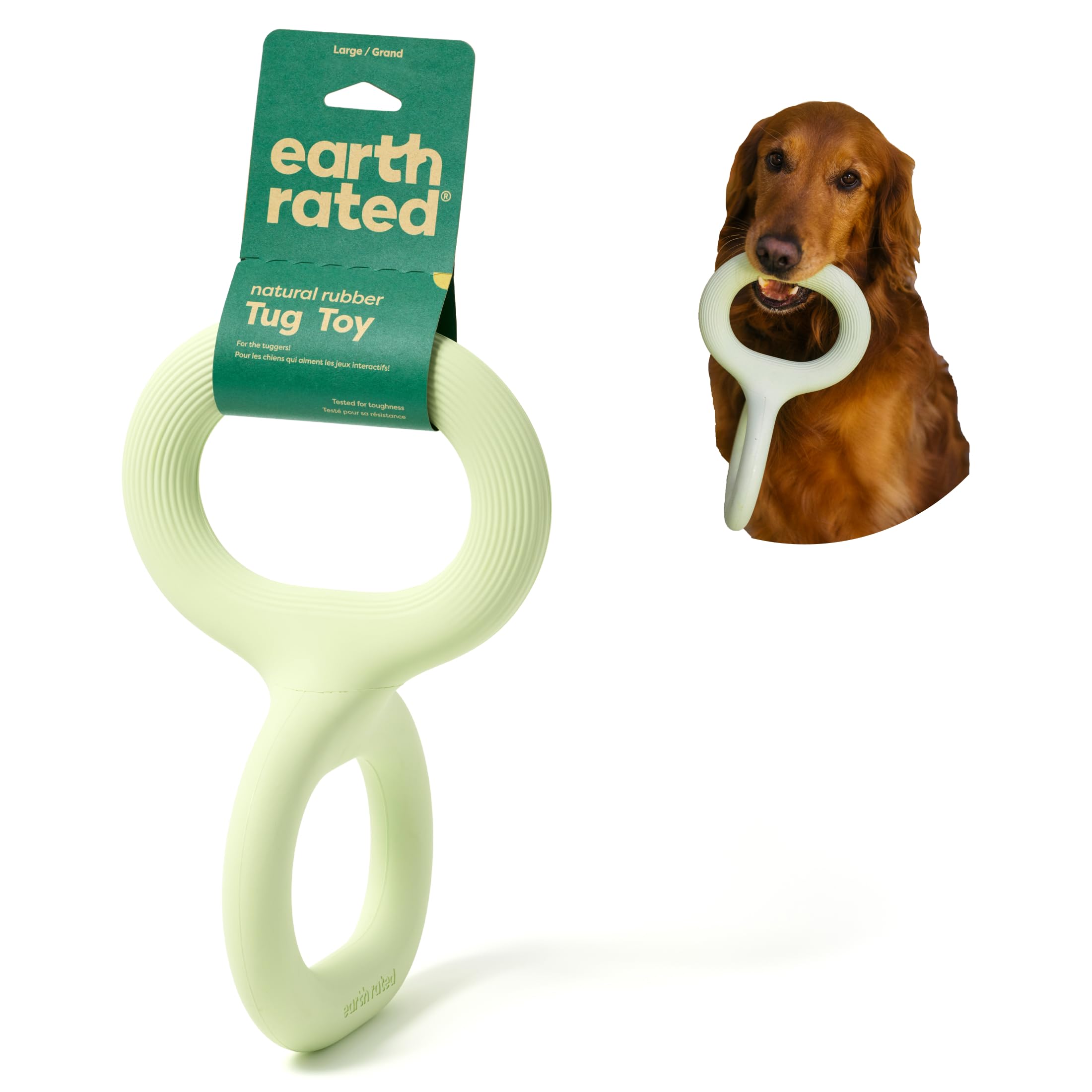 Earth Rated Tug Of War Toy For Dogs And Puppies, Interactive Dog Pull Toys, Ergonomic Grip, Natural Rubber, Large, Green