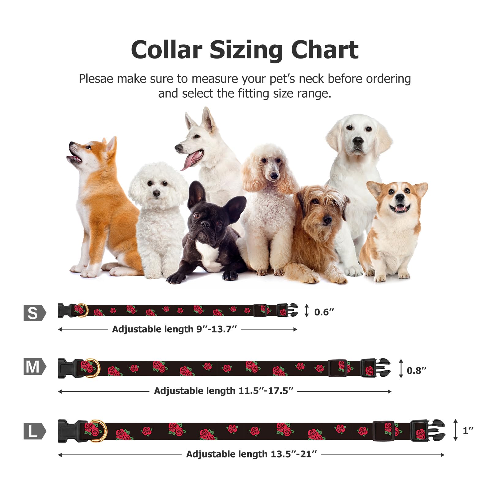 Cotton Handmade Dog Collar Cute And Distinctive Patterns Black Rose With Pendant For Girl Boy Dogs Collars M