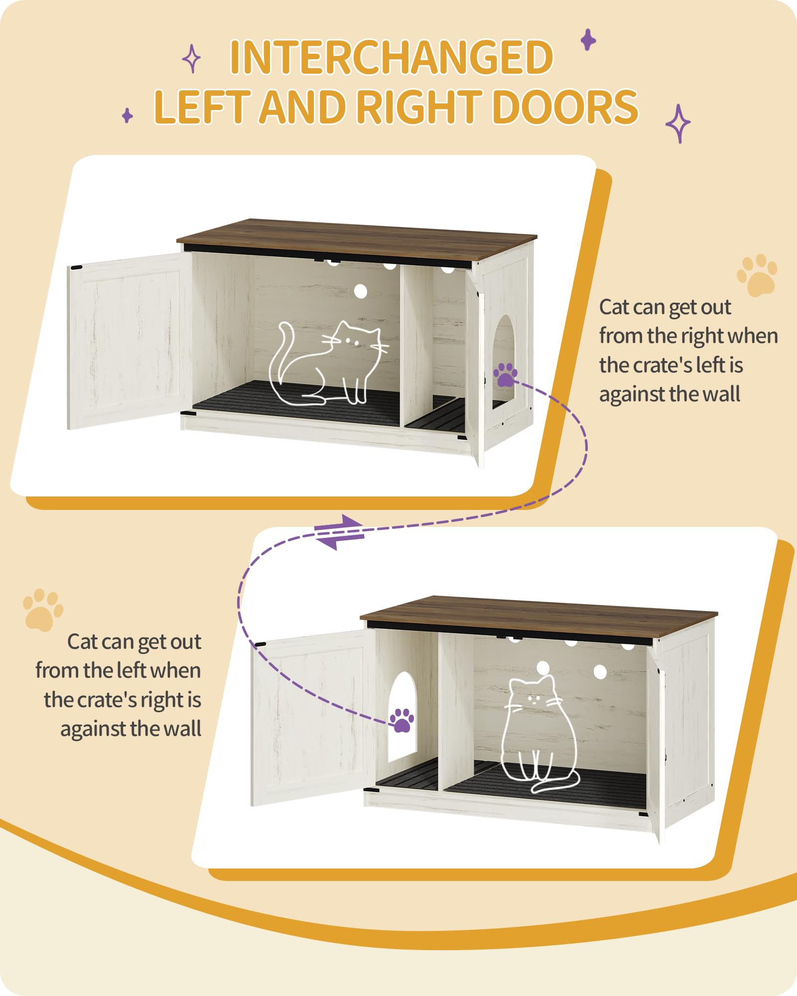 Hzuaneri Cat Litter Box Enclosure, Hidden Litter Box Furniture With Removable Dividers, Reversible Entrance Left Or Right Side,C