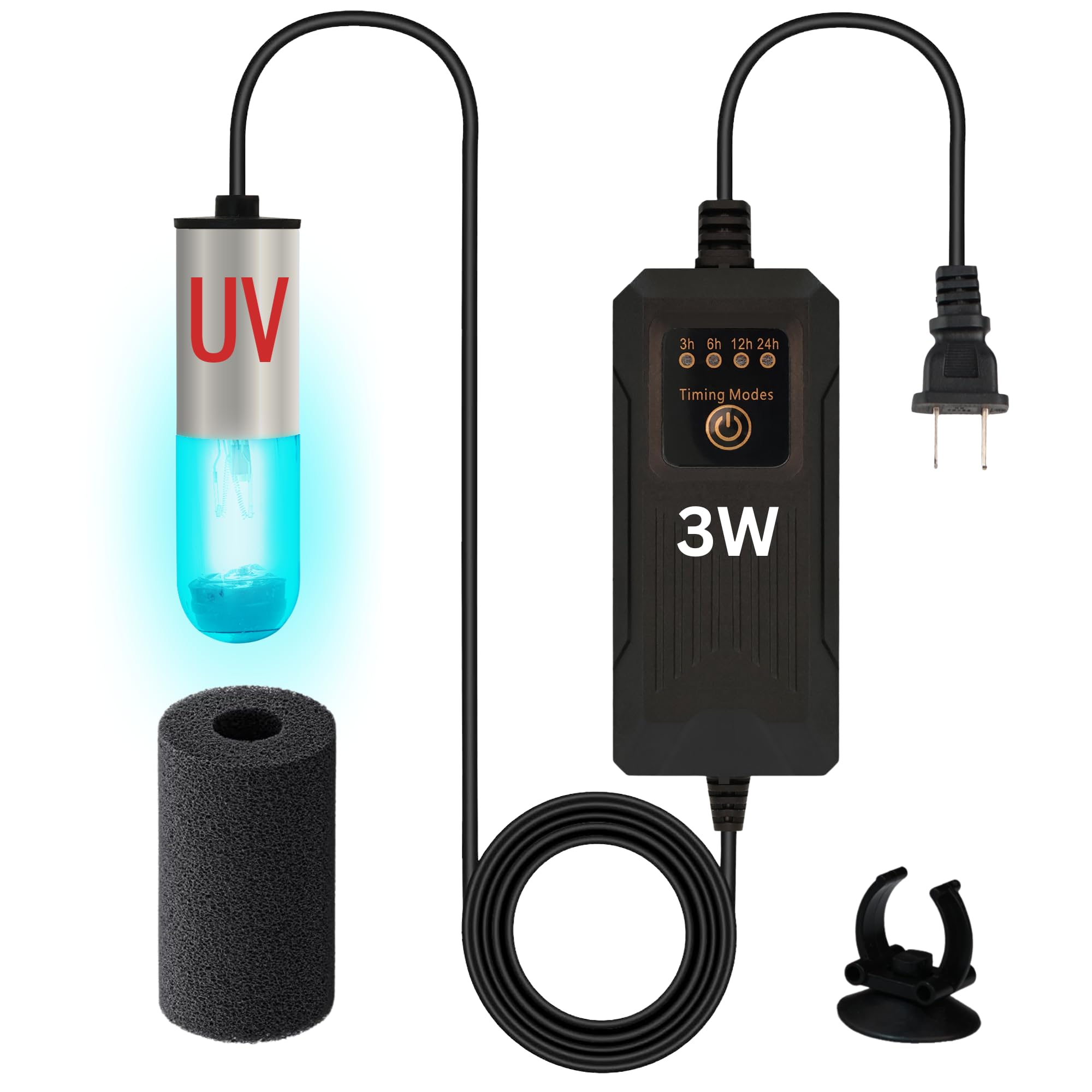 3W Mini UV Light for Aquariums with 4 Timer Modes | UV-C Clean Light for Use in Sump Areas, Filters, Top Filter Boxes & Small Po