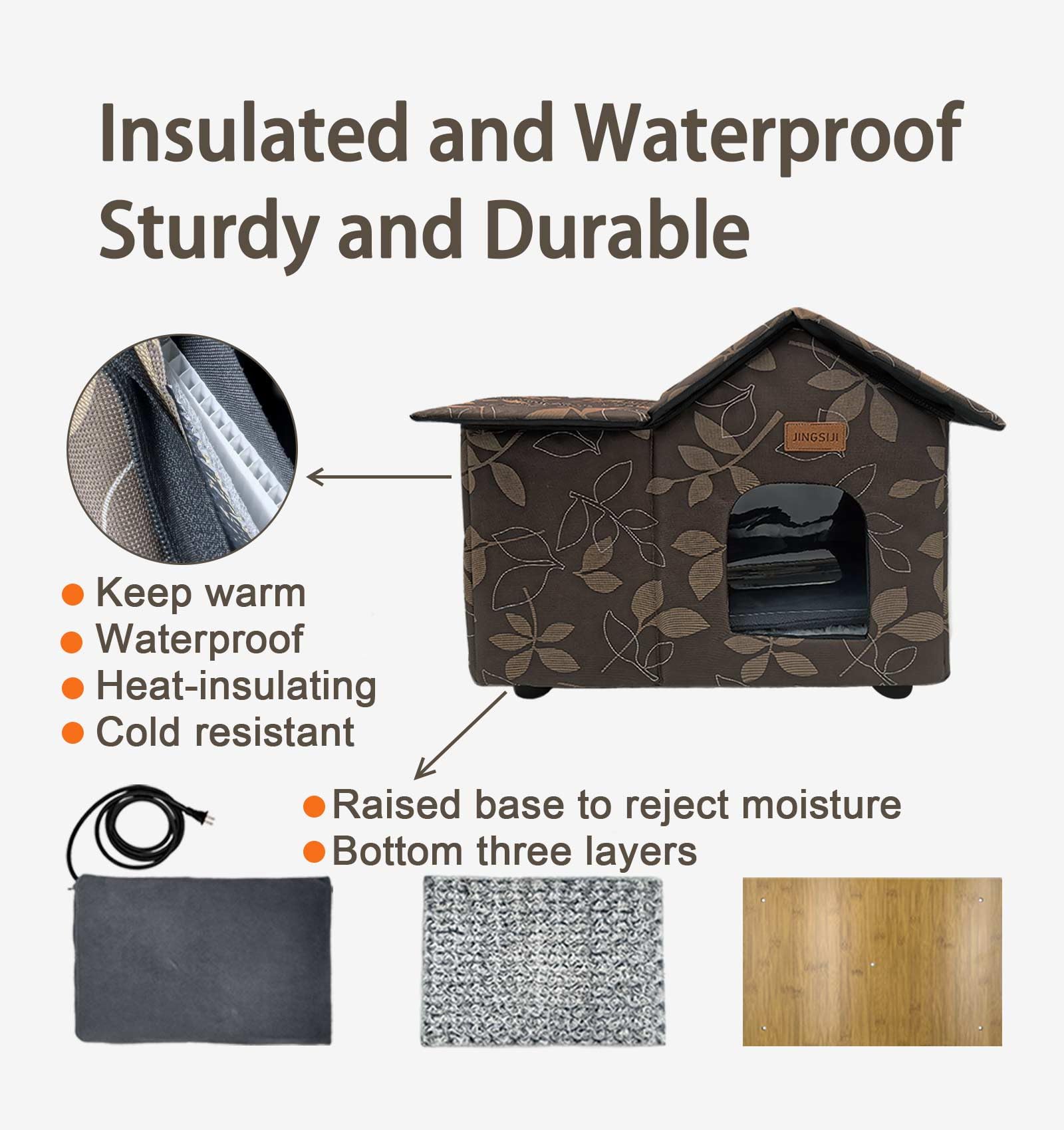 Jingsiji Winter Heated Cat House, Sturdy Indoor And Outdoor Cat Shelter With Heating Mat, Waterproof, Insulated, Weather Resista