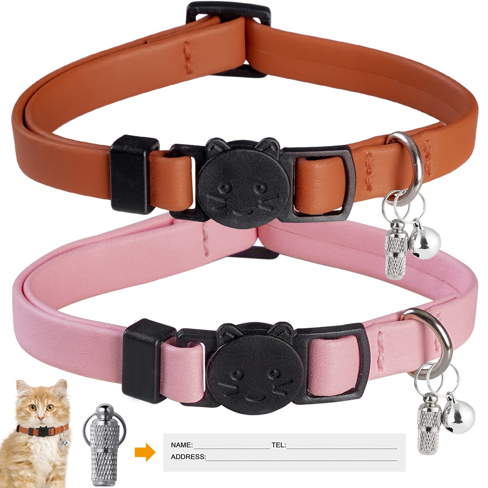 Wroswt Upgrade Breakaway Cat Collar With Bells, Soft Leather Kitten Collars With Name Tag,Safety Adjustable Buckle,Lightweight,I