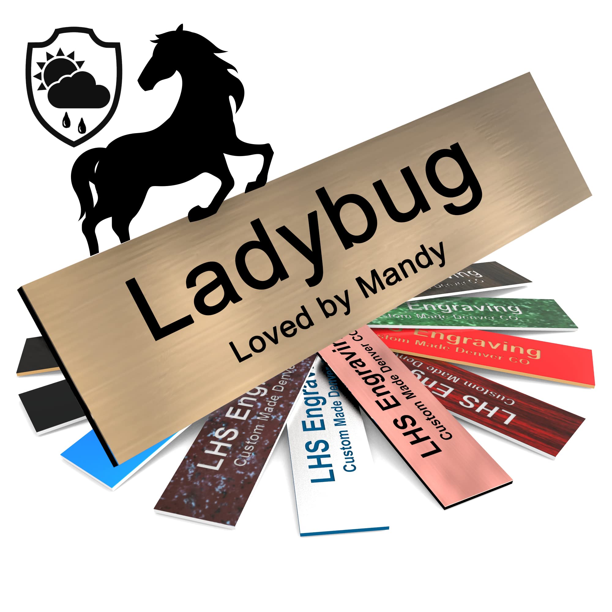Lhs | Personalized Horse Stall Name Plates, 2X6 Horse Stall Signs With Adhesive, All Weather Uv Protected, Brushed Copper Patter