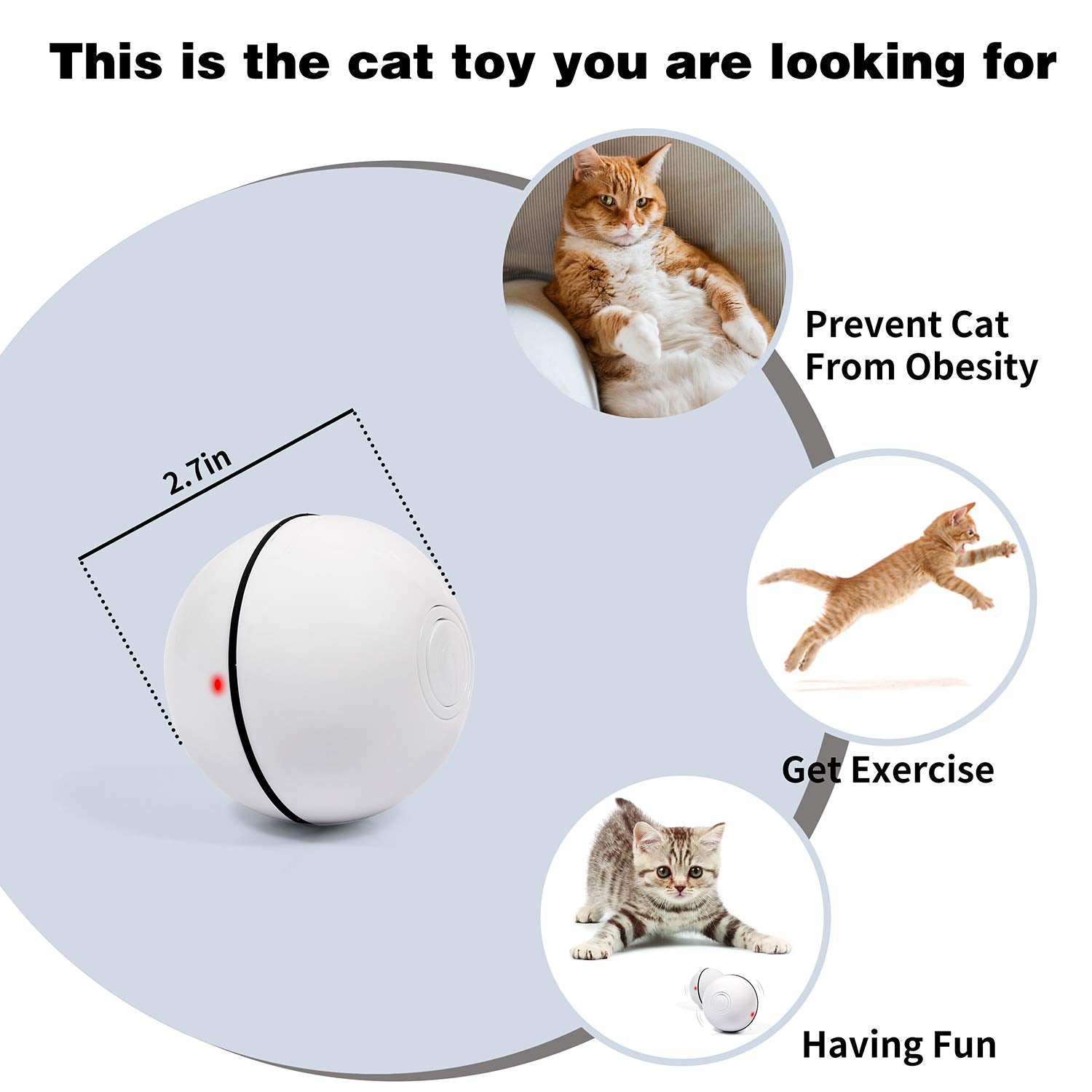 Yofun Smart Interactive Cat Toy - Upgraded 360 Degree Self Rotating Ball, Usb Rechargeable Wicked Ball, Build-In Spinning Led Li