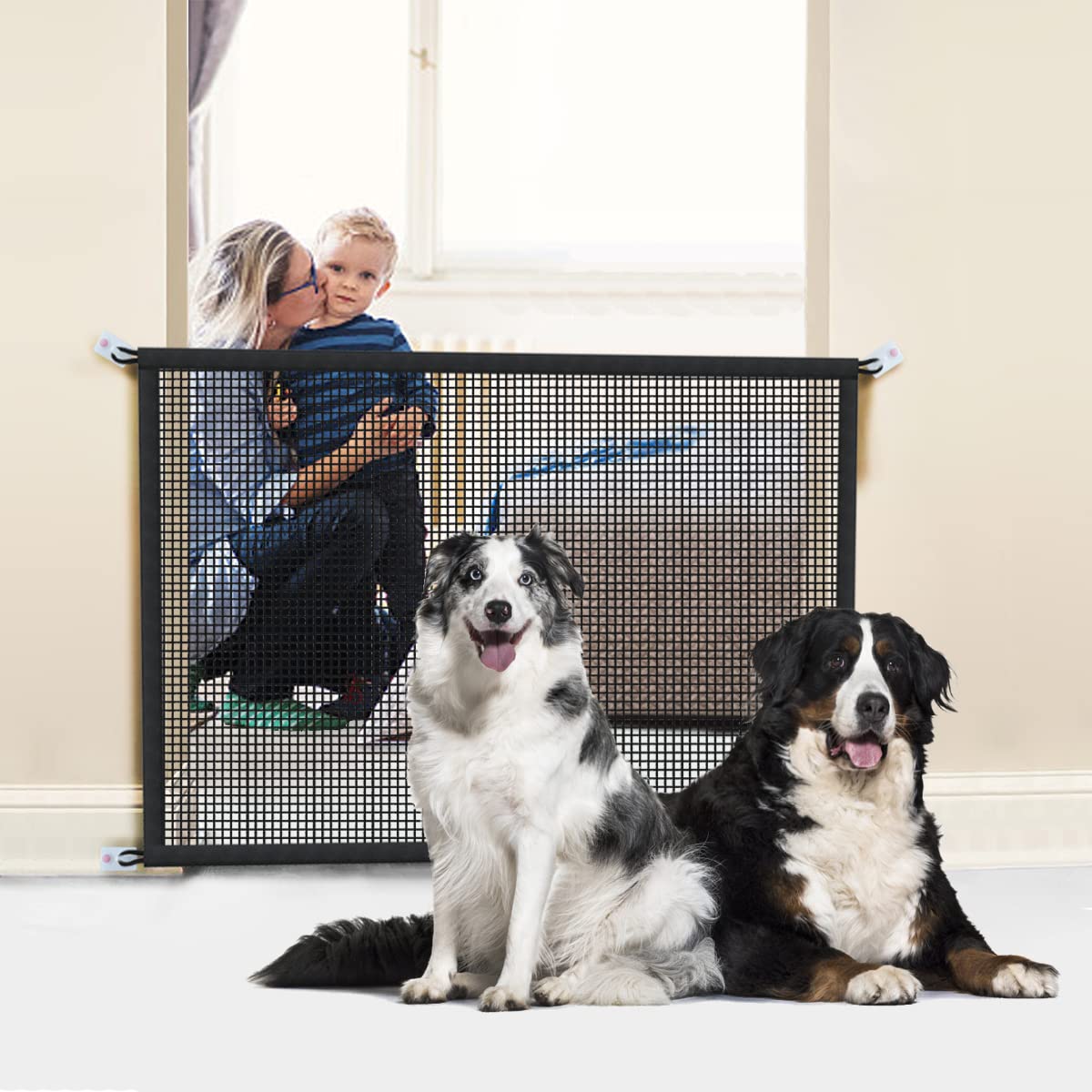 Dog Gate For Stairs Pet Gates For The House: Dogs Screen Mesh Gate For Doorways Stairways Indoor Safety 29 Inches Tall, 38 Inch Wide