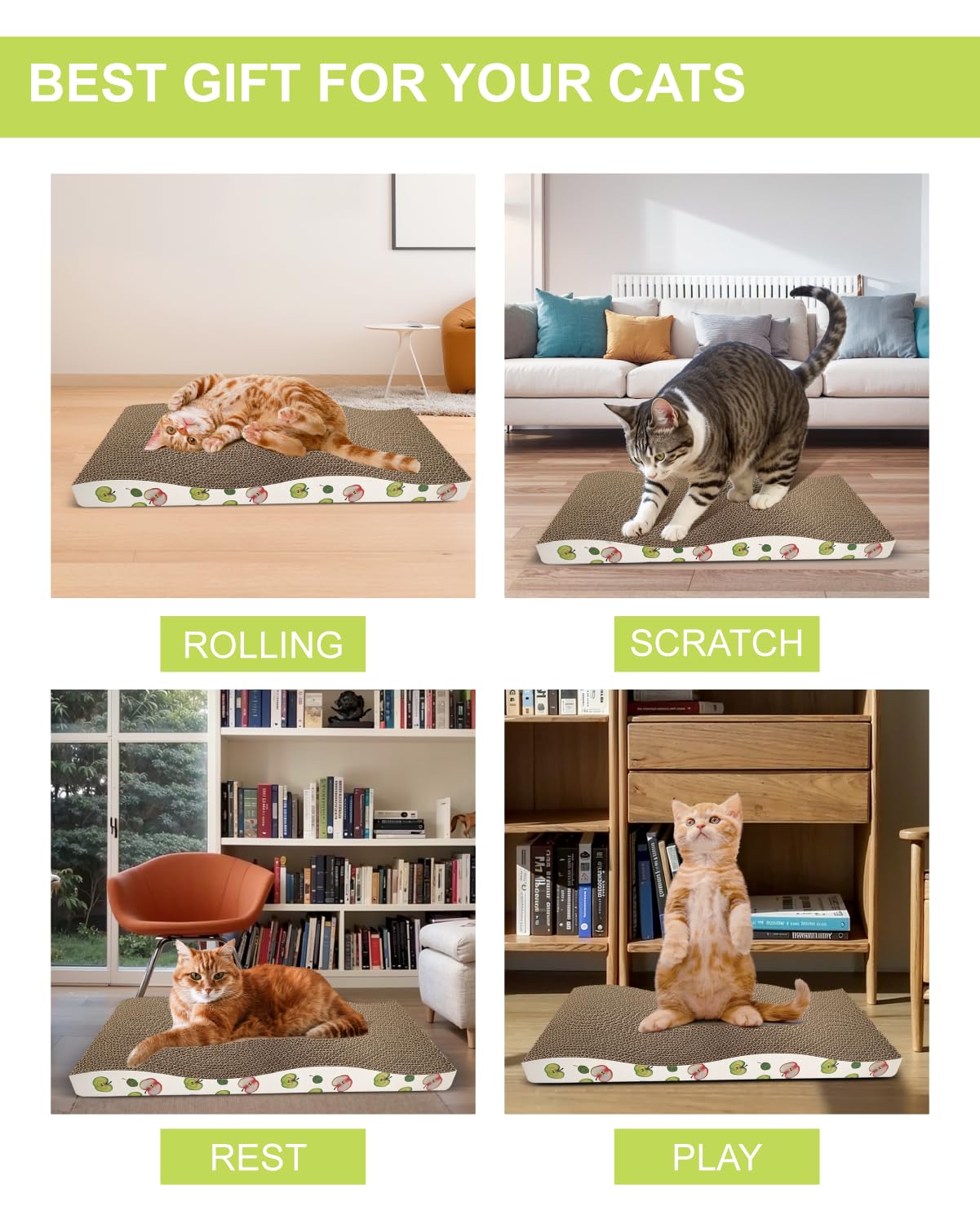 Timhaka Cat Scratching Board, Corrugate Cat Scratcher For Indoor Cats With Catnip, Cat Scratch Pad With Premium Scratch Textures Design, Cardboard Cat Scratcher With Double-Sided Usability (Pack Of 2)