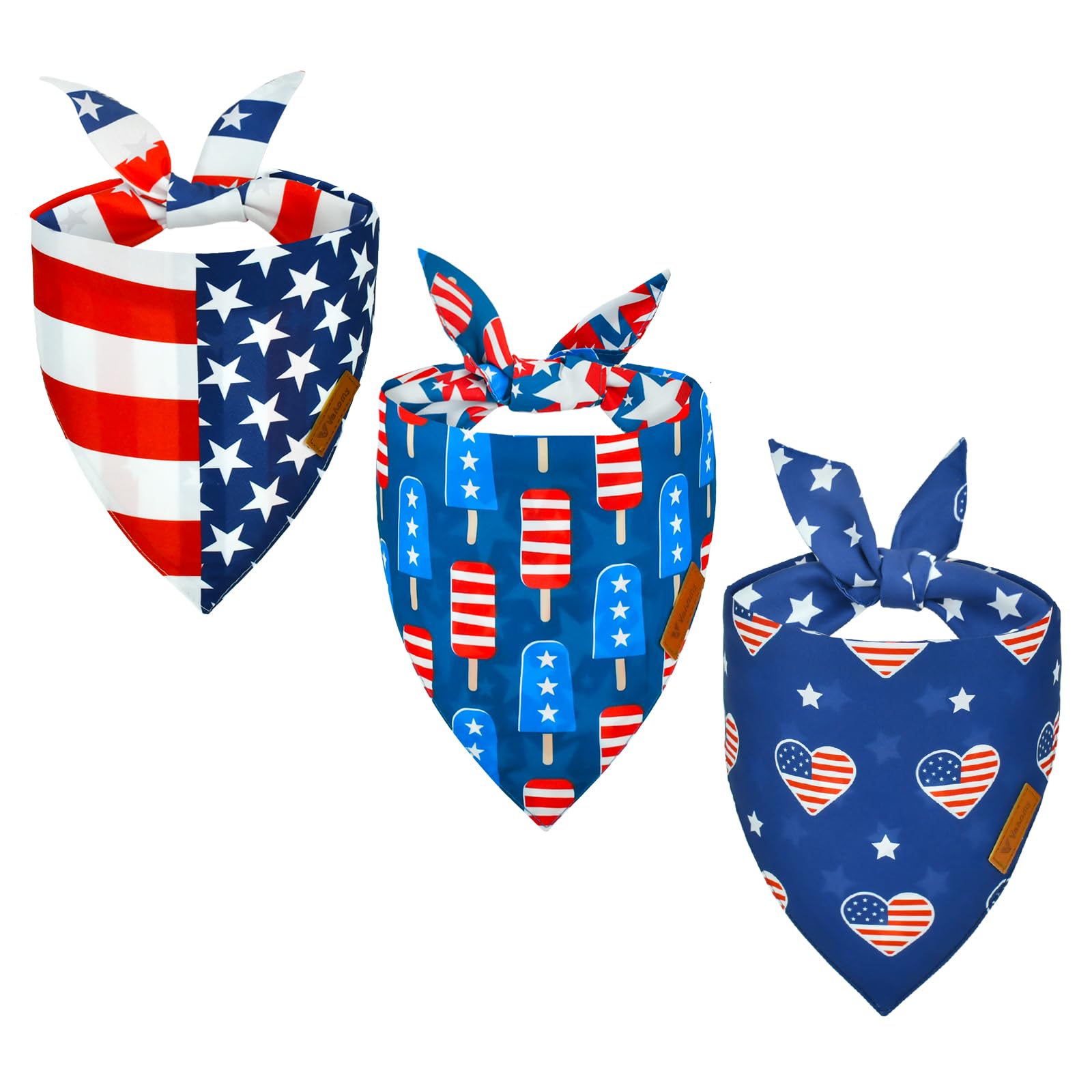 Vehomy 3 Pack 4Th Of July Dog Bandana Independence Day Pet Bandanas Reversible Dog Patriotic Triangle Scarf Bib With Stars & Str