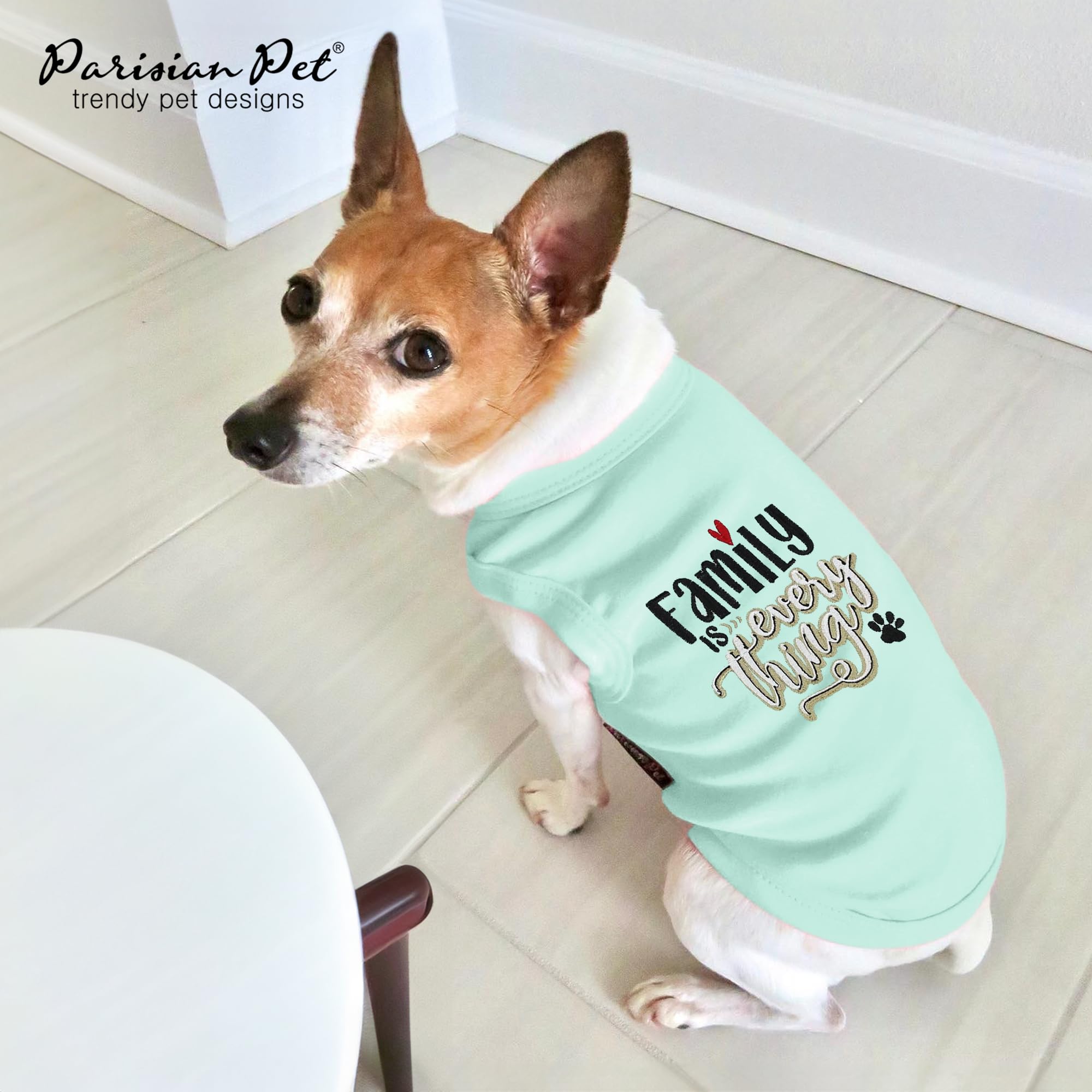 Parisian Pet Unisex Dog Tshirt - Embroidered “ Family Is Everything “ Dog Shirt - Breathable And Lightweight Dog Clothes - Sleeveless Dog Tee Shirts - Machine Washable Dog Shirt For Large Dogs - L