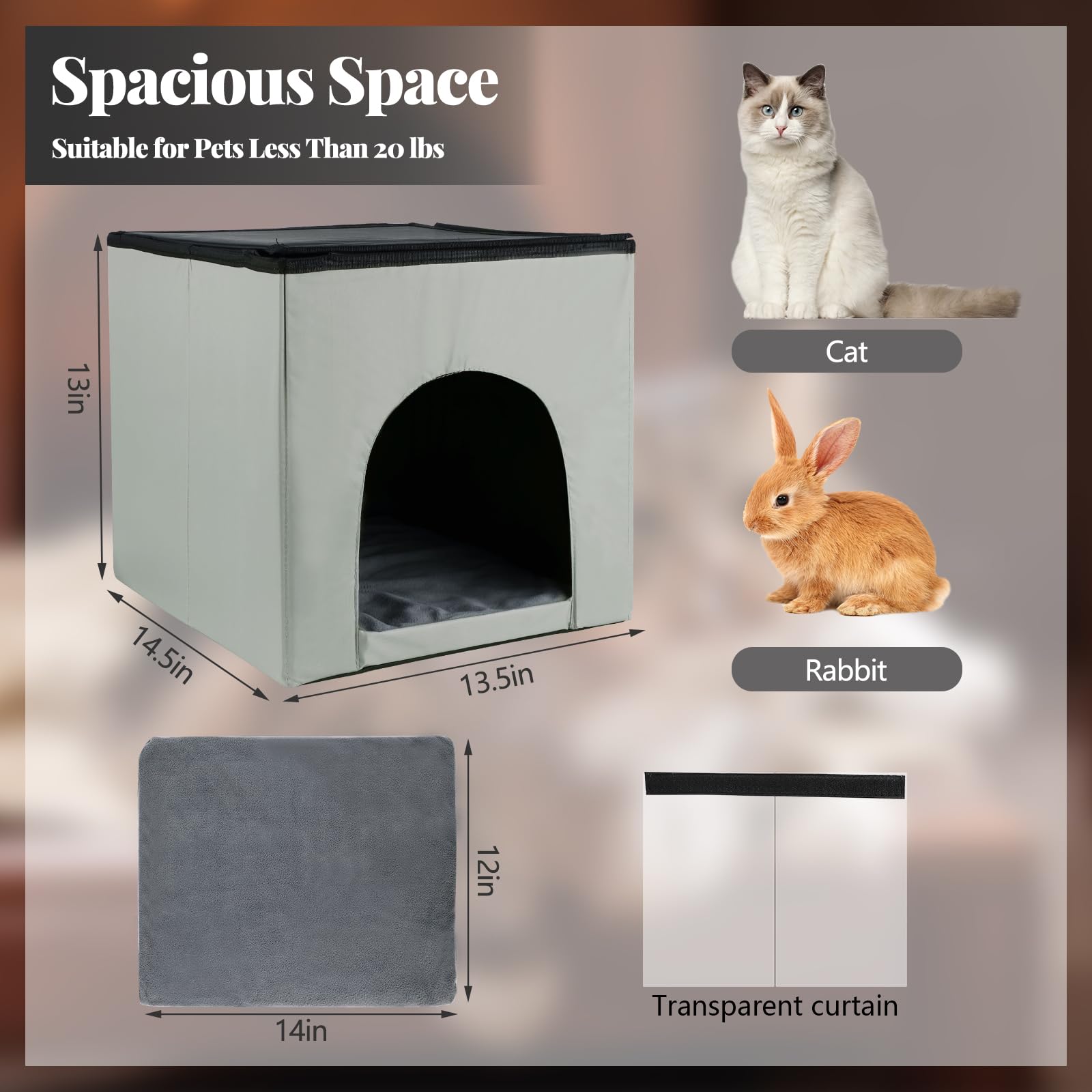 Foldable Waterproof Timing Heated Houses For Indoor Outdoor Cats With Heated Mat, Outside Heated Bed Kitty Shelter (Modern-Upgra