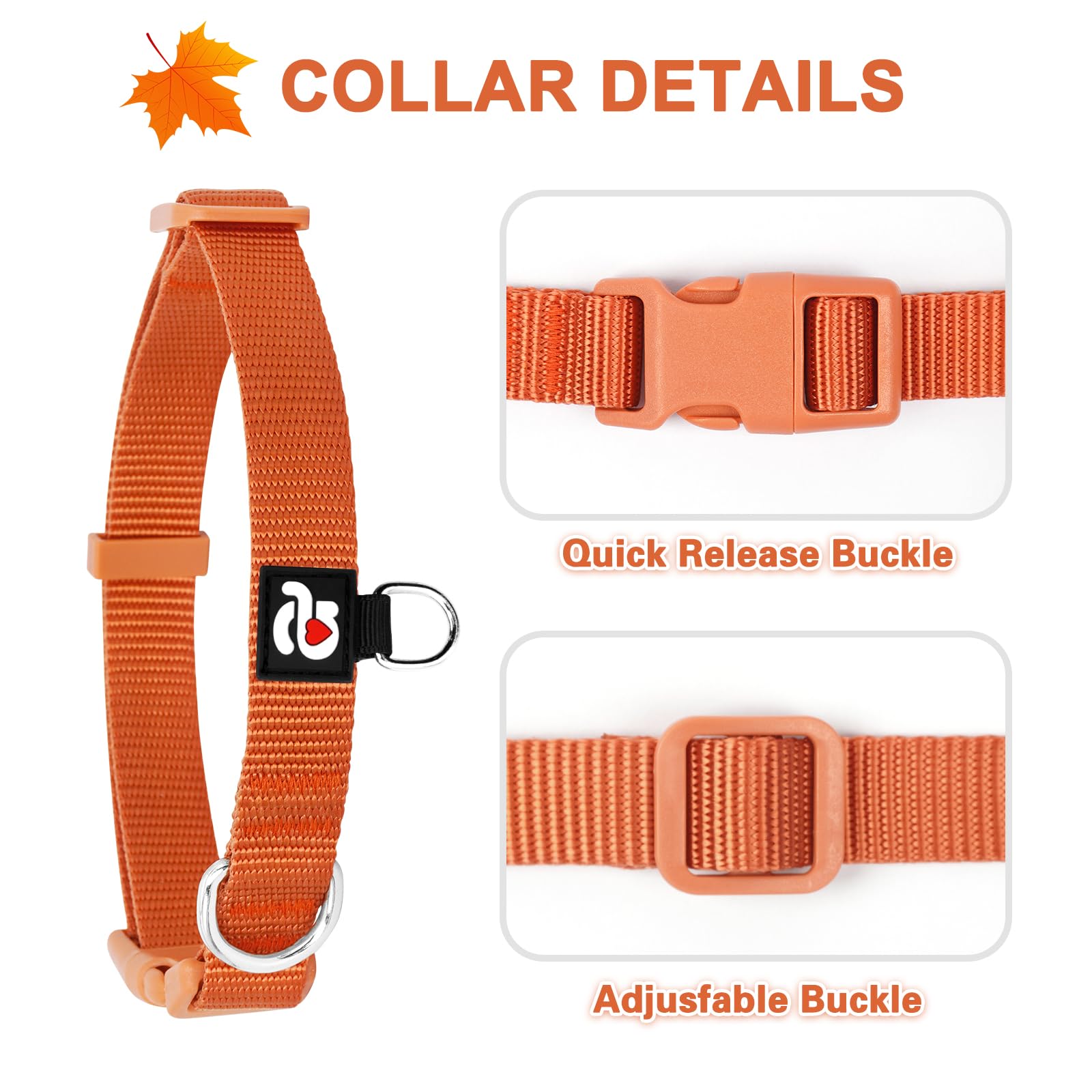 Azuza 3 Pack Fall Dog Collars Comfortable And Adjustable Nylon Dog Collars For Large Dogs, L (18-26Inch), Ginger Yellow, Rust Or