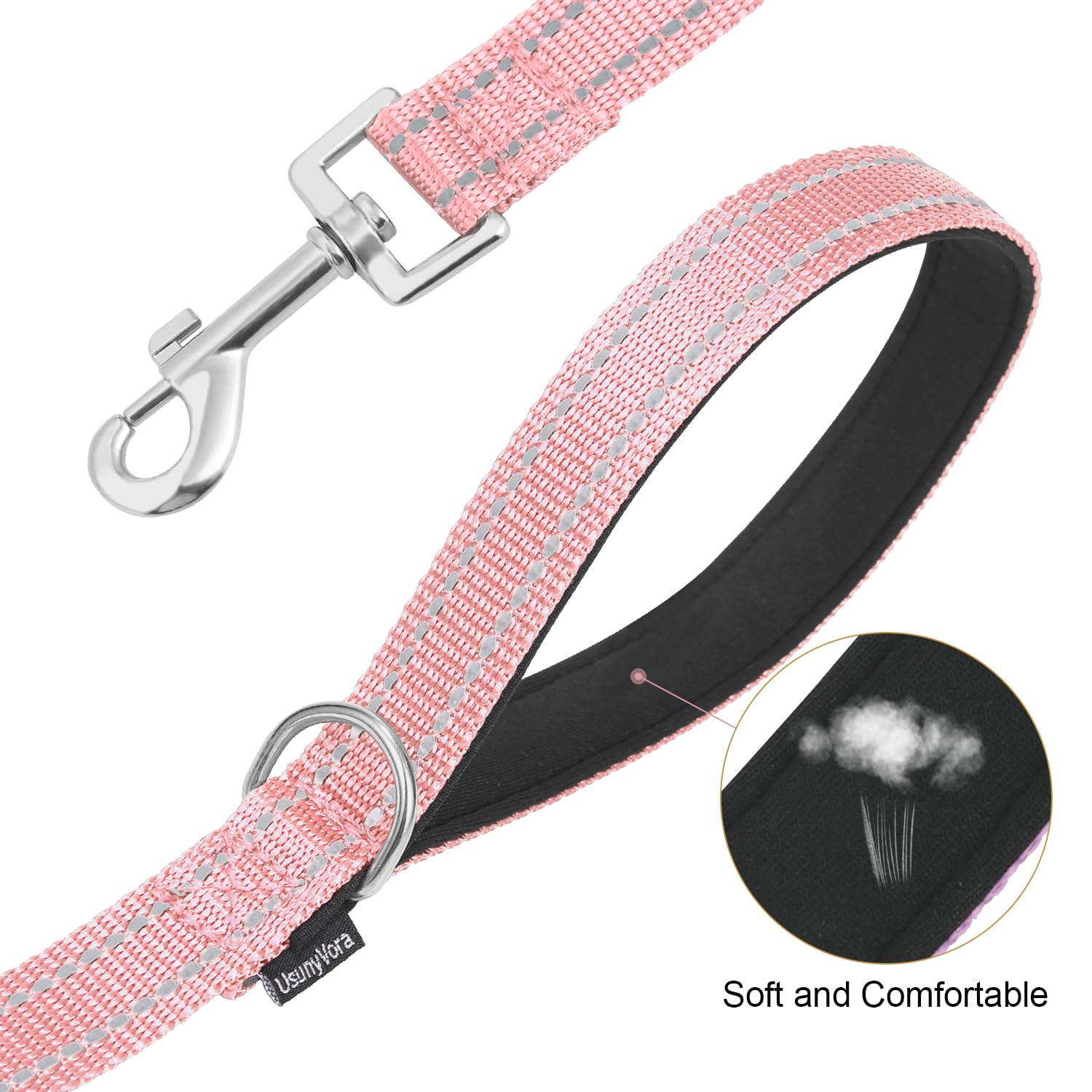 Usunyvora Reflective Nylon Dog Leash For Walking,Strong Dog Leash With Padded Handle For Medium And Large Dogs,5 Ft,Pink