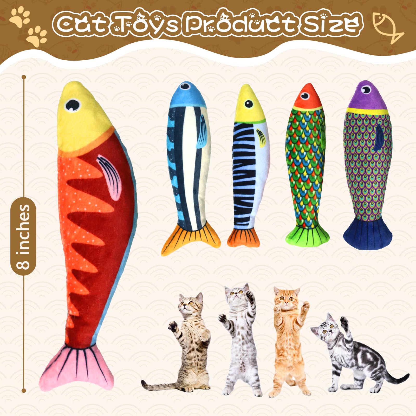 Jeefome Cat Toys Saury Fish: 5 Pack Catnip Toys With Crinkle Sound And Soft Cotton - Interactive Cat Toys For Indoor- Kitten Exe