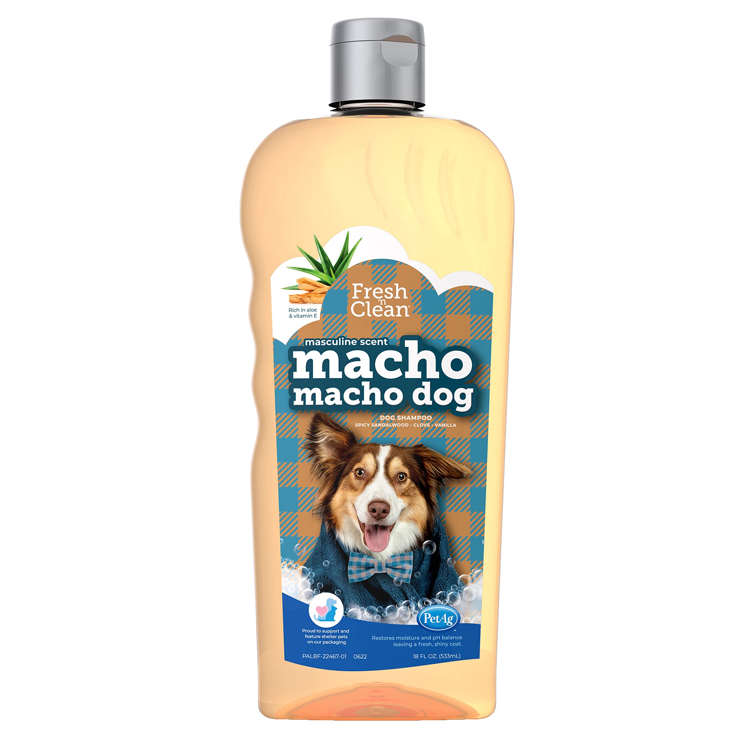 Petag Fresh ’N Clean Macho Macho Dog Shampoo - 18 Oz - Masculine Scent - Moisturizes With Vitamin E & Aloe Vera - Strengthens & Repairs Coats - Soap Free