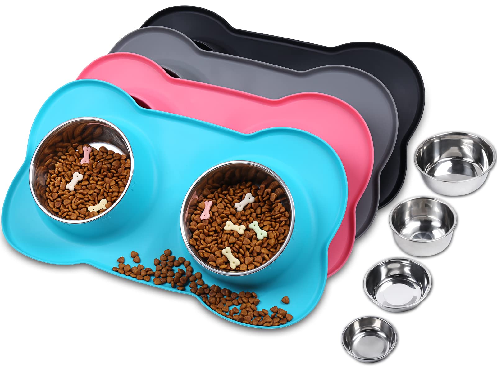 VIVAGLORY Dog Bowls, Dog Food Bowls, Stainless Steel Cat Puppy Water Bowls with Non Spill Skid Resistant Silicone Mat, X-Large, 