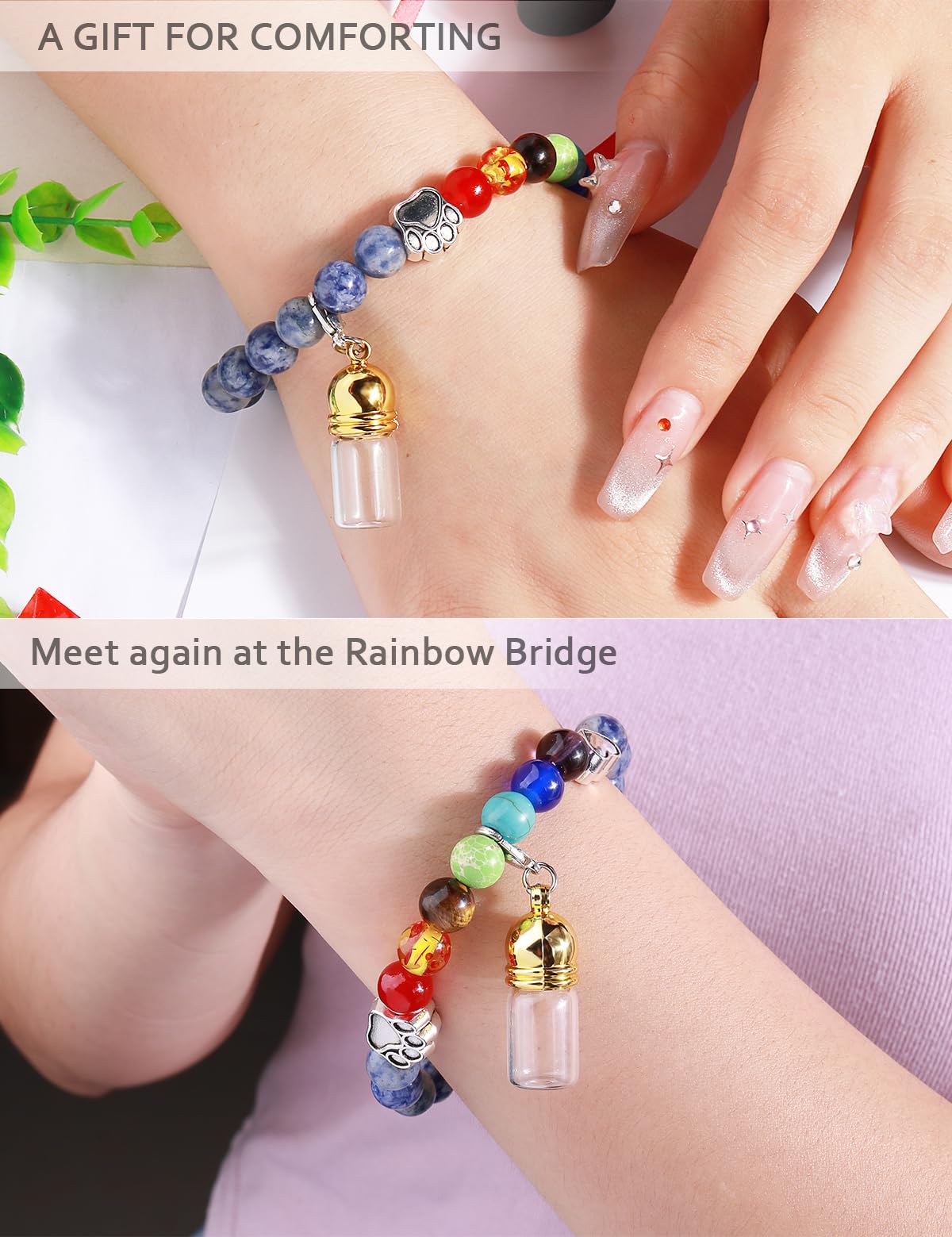 Chunlongfour Pet Memorial Gift For Loss Of Dogs Cat, Rainbow Bridge Glass Jar Bracelet, Cylinder Cat Dog Urn For Pet Ashes Crema
