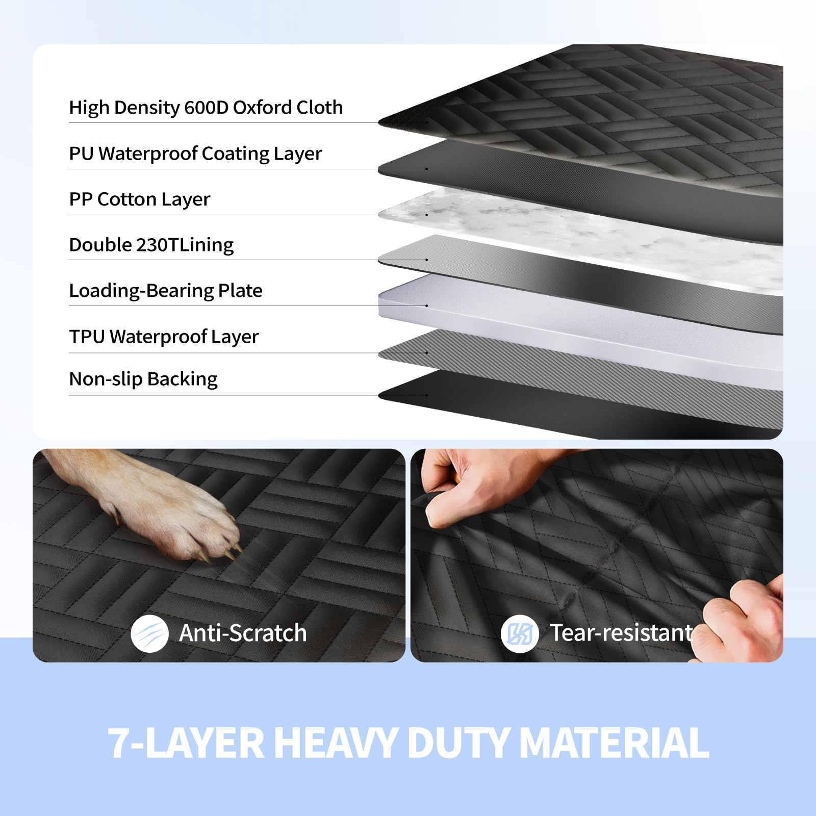 Ellini Dog Car Seat Cover For Back Seat, Hard Bottom Back Seat Extender For Dogs, Holds 400Lbs, 600D Heavy Duty Scratch-Proof Wa