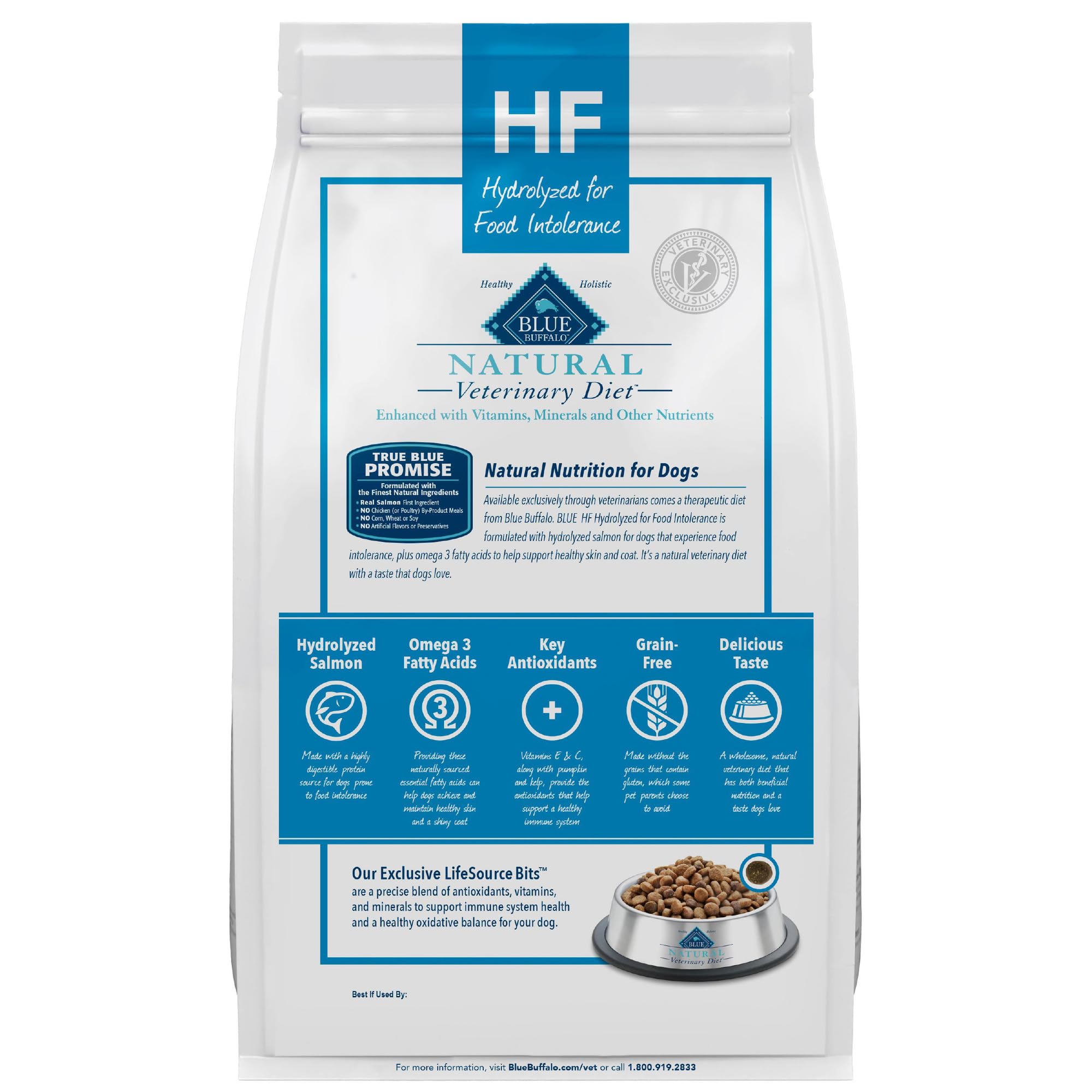 Blue Buffalo Natural Veterinary Diet HF Hydrolyzed for Food Intolerance Dry Dog Food, Veterinarians Prescription Required, Salm