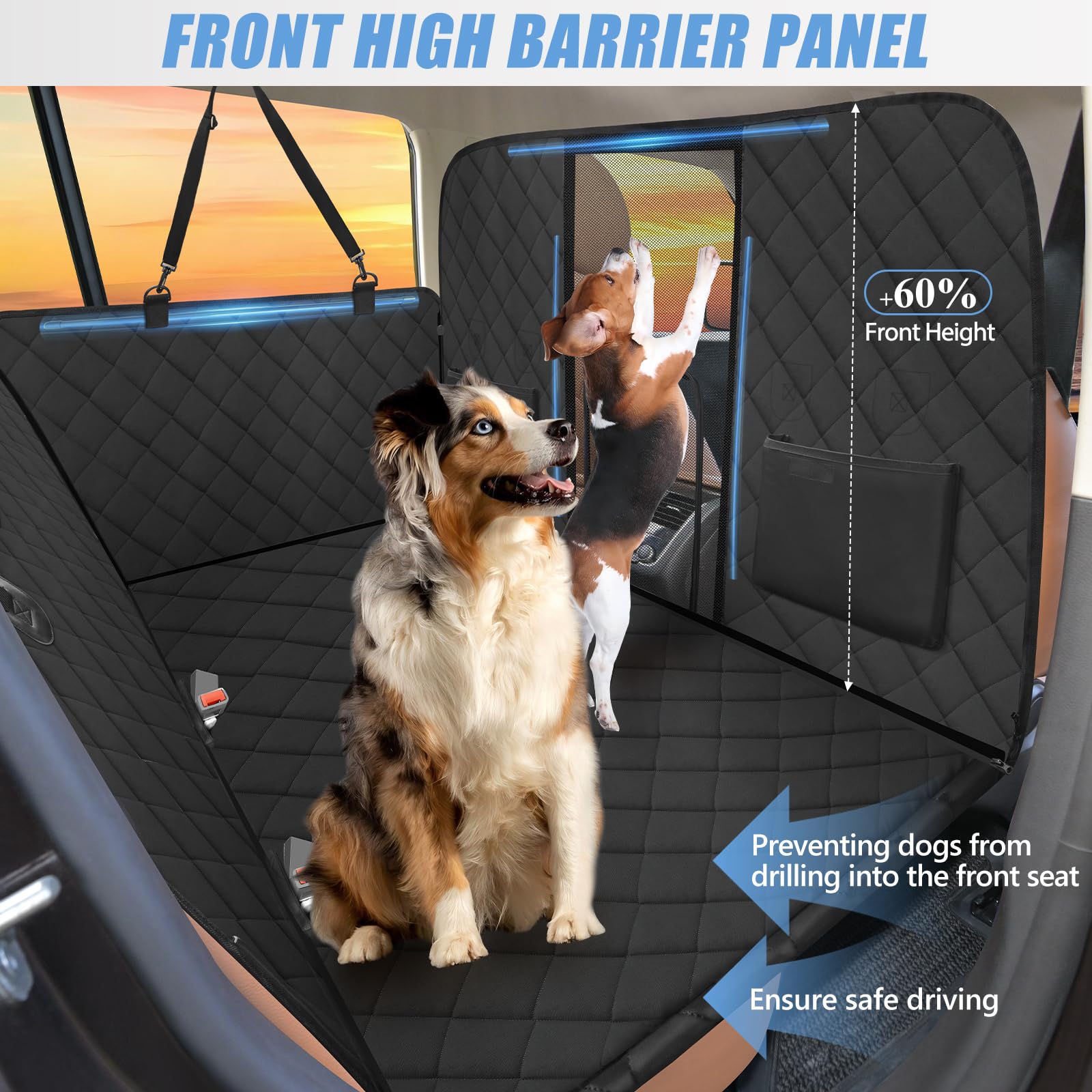 Rouwinne High Barrier Back Seat Extender For Dogs, Hard Bottom Dog Car Seat Cover For Back Seat Holds 420Lbs, Backseat Protector