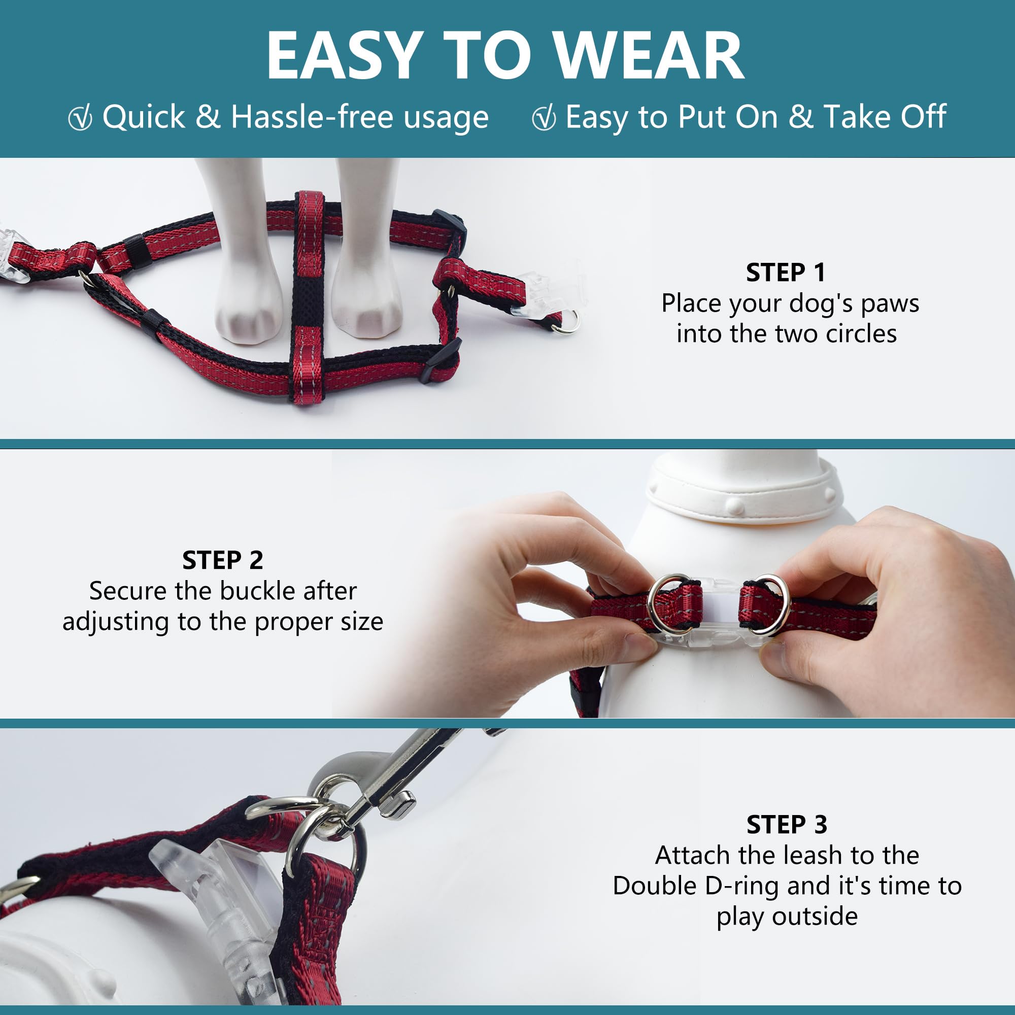 Reflective No-Pull Dog Harness And Leash Set For Small Dogs - Quick-Release Buckle, Adjustable Step-In Design With Double D-Ring