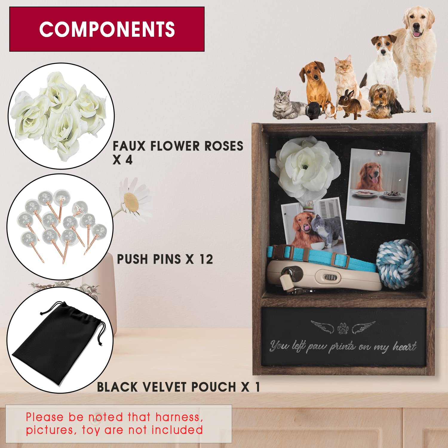 J JACKCUBE DESIGN Pet Memorial Shadow Box, Urn Frame for Dogs & Cats, Keepsake Display Case - MK1077A
