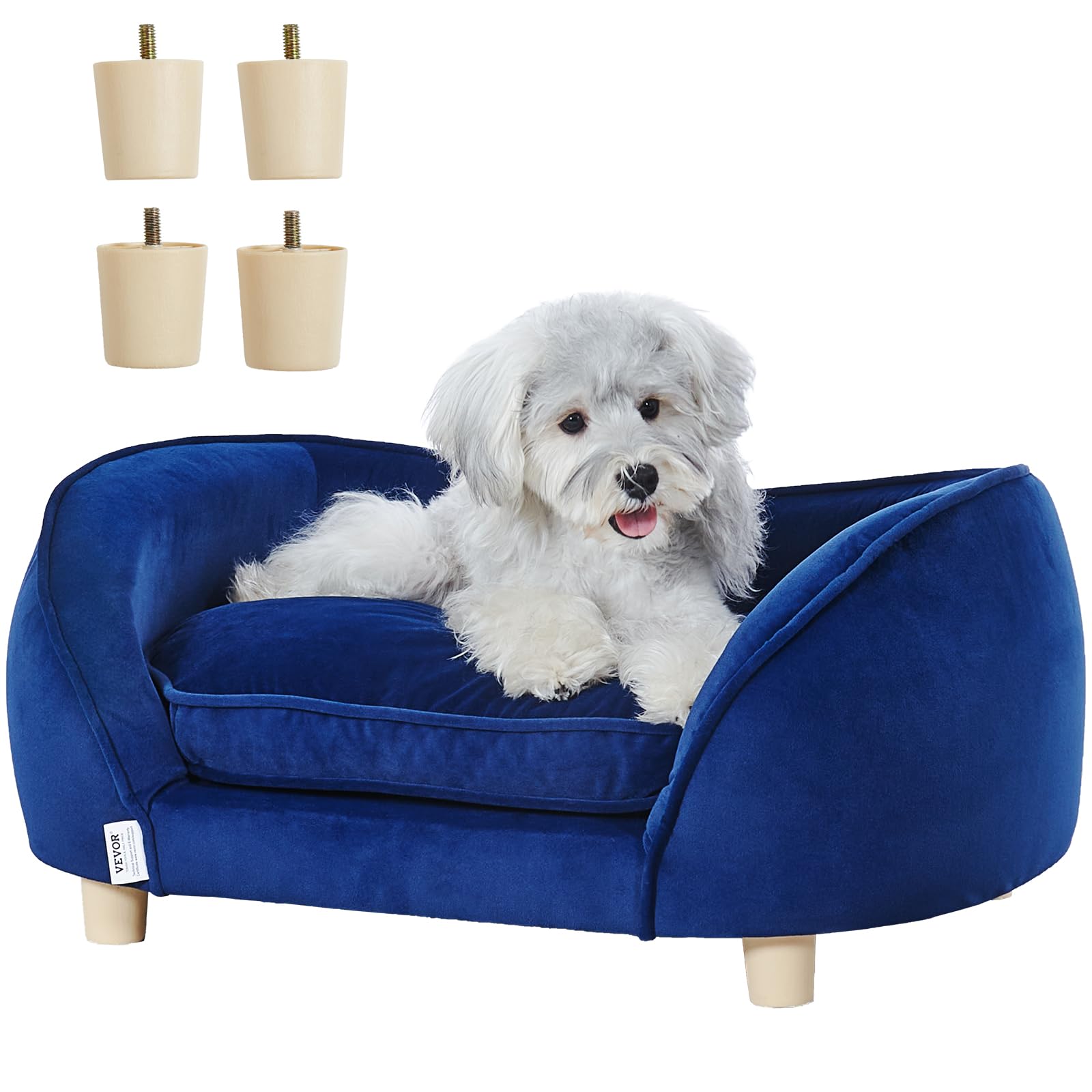 Vevor Pet Sofa, Dog Couch For Small Dogs And Cats, Soft Velvety Dog Sofa Bed, 35 Lbs Loading Cat Sofa, Dark Blue