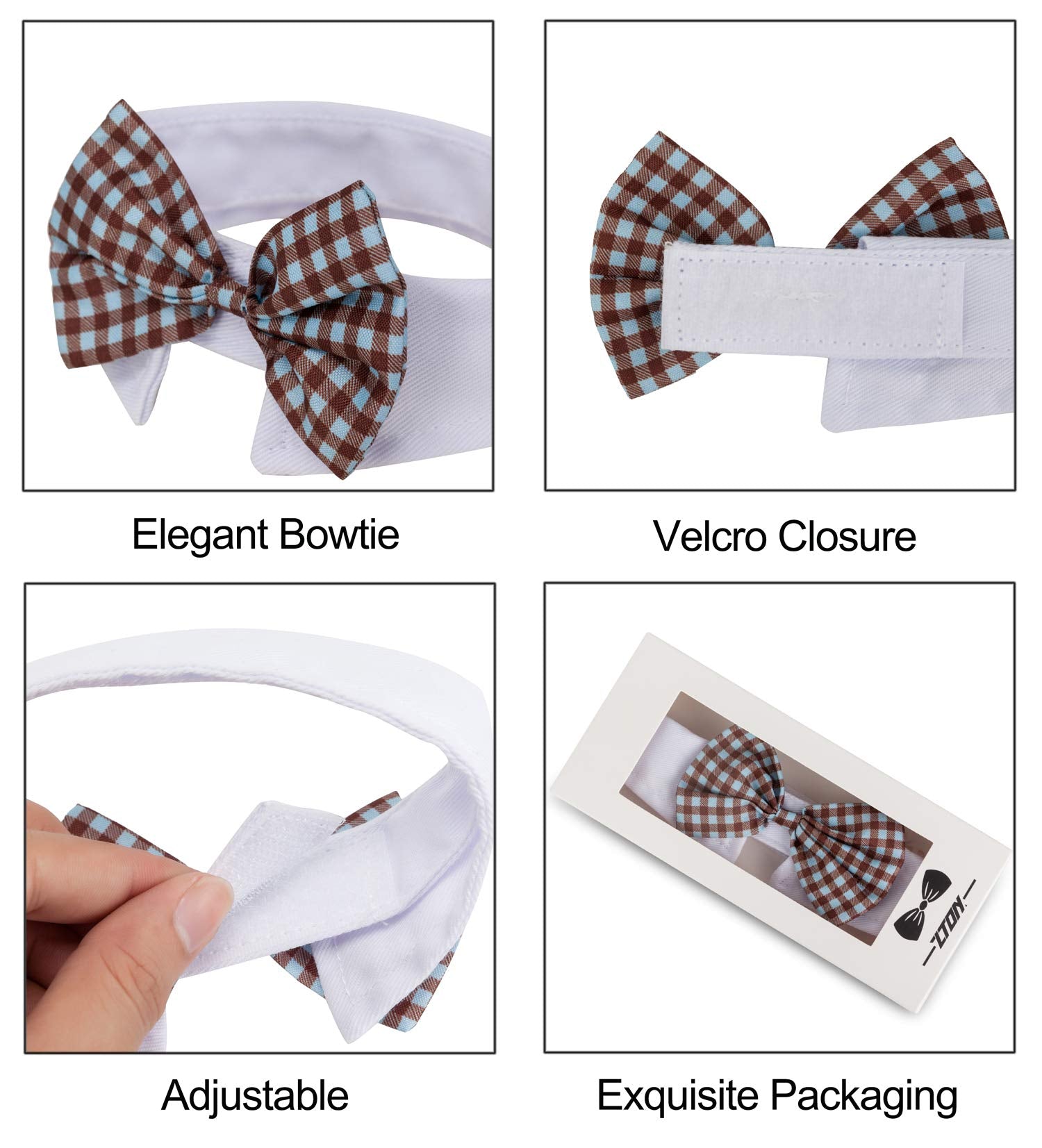 Zton Handcrafted Adjustable Formal Pet Bowtie Collar Neck Tie For Dogs & Cats (S, Blue)